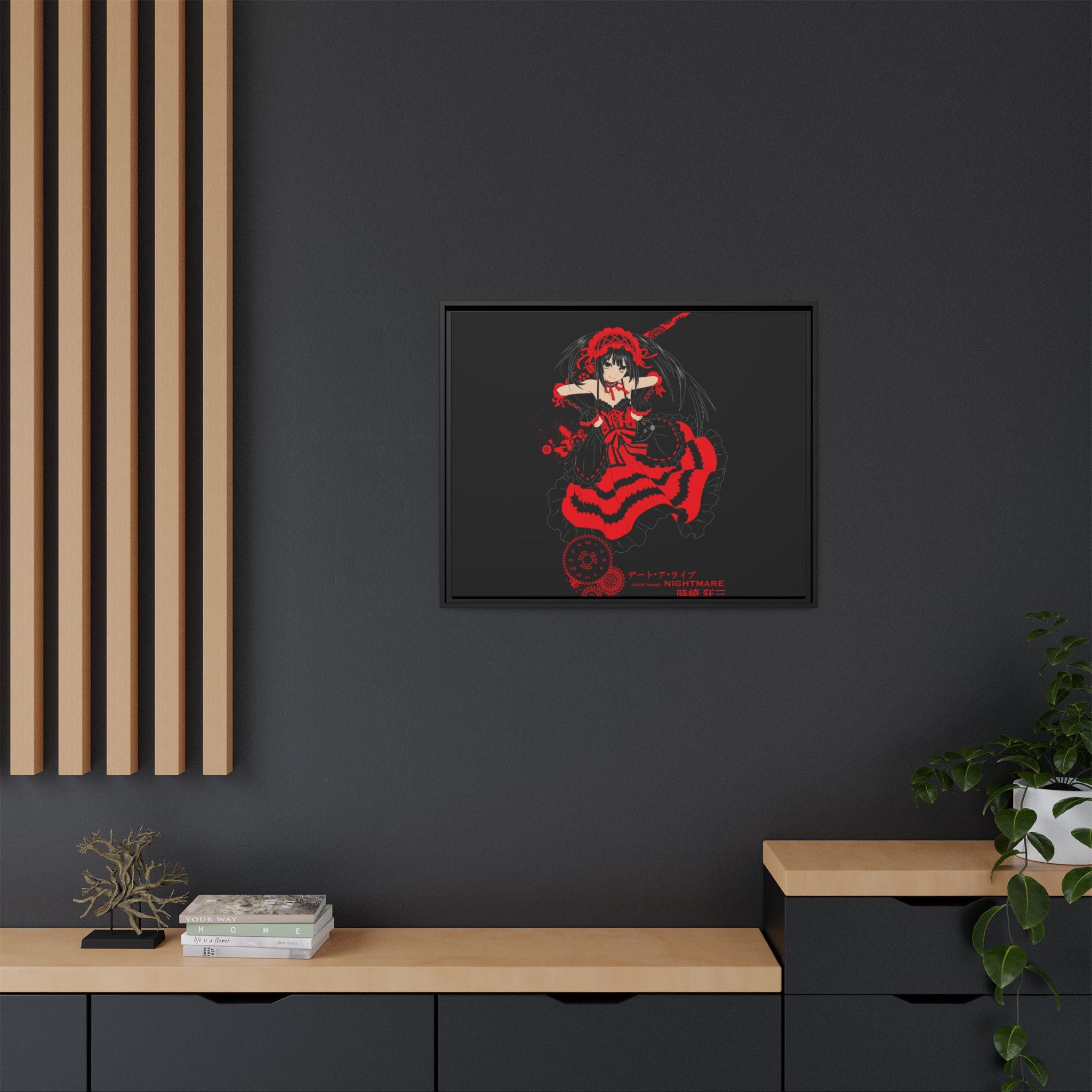 Anime Warrior Red Black Matte Canvas Print — Framed Wall Art