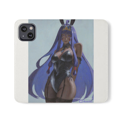 Anime Bunny Girl Flip Case - Purple Long-Haired Character Phone Wallet