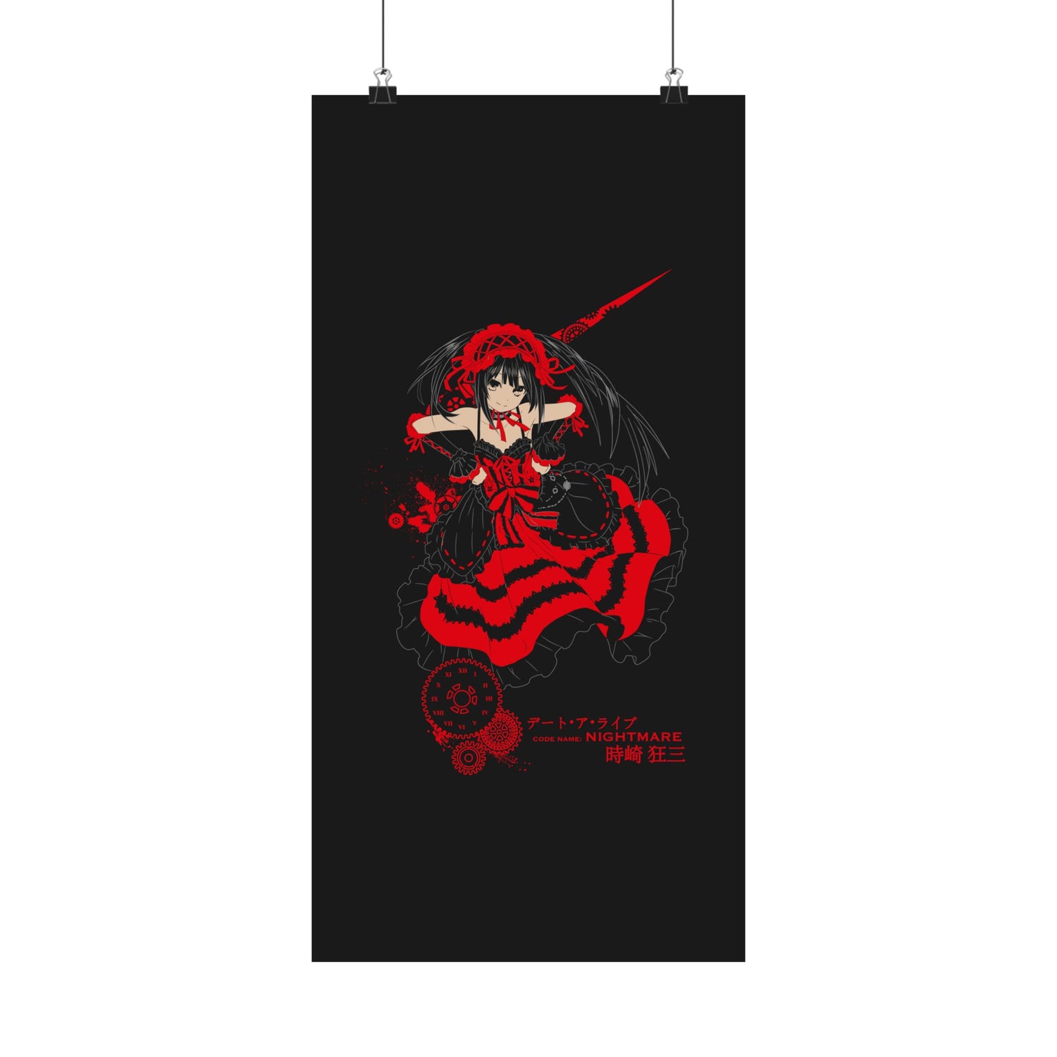 Anime Gothic Poster — Red &amp; Black Kurumi Nightcore Matte Vertical Print