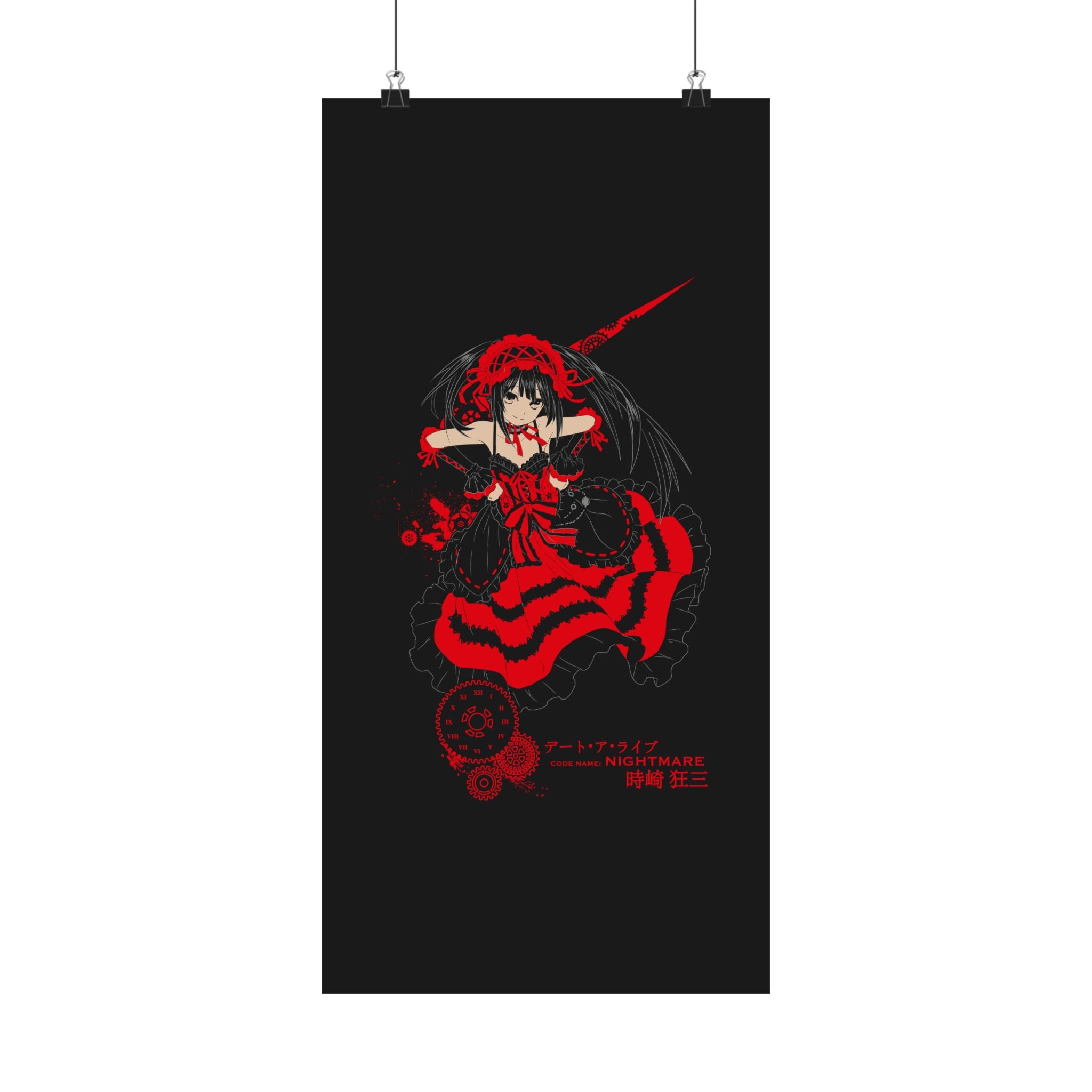 Anime Gothic Poster — Red &amp; Black Kurumi Nightcore Matte Vertical Print