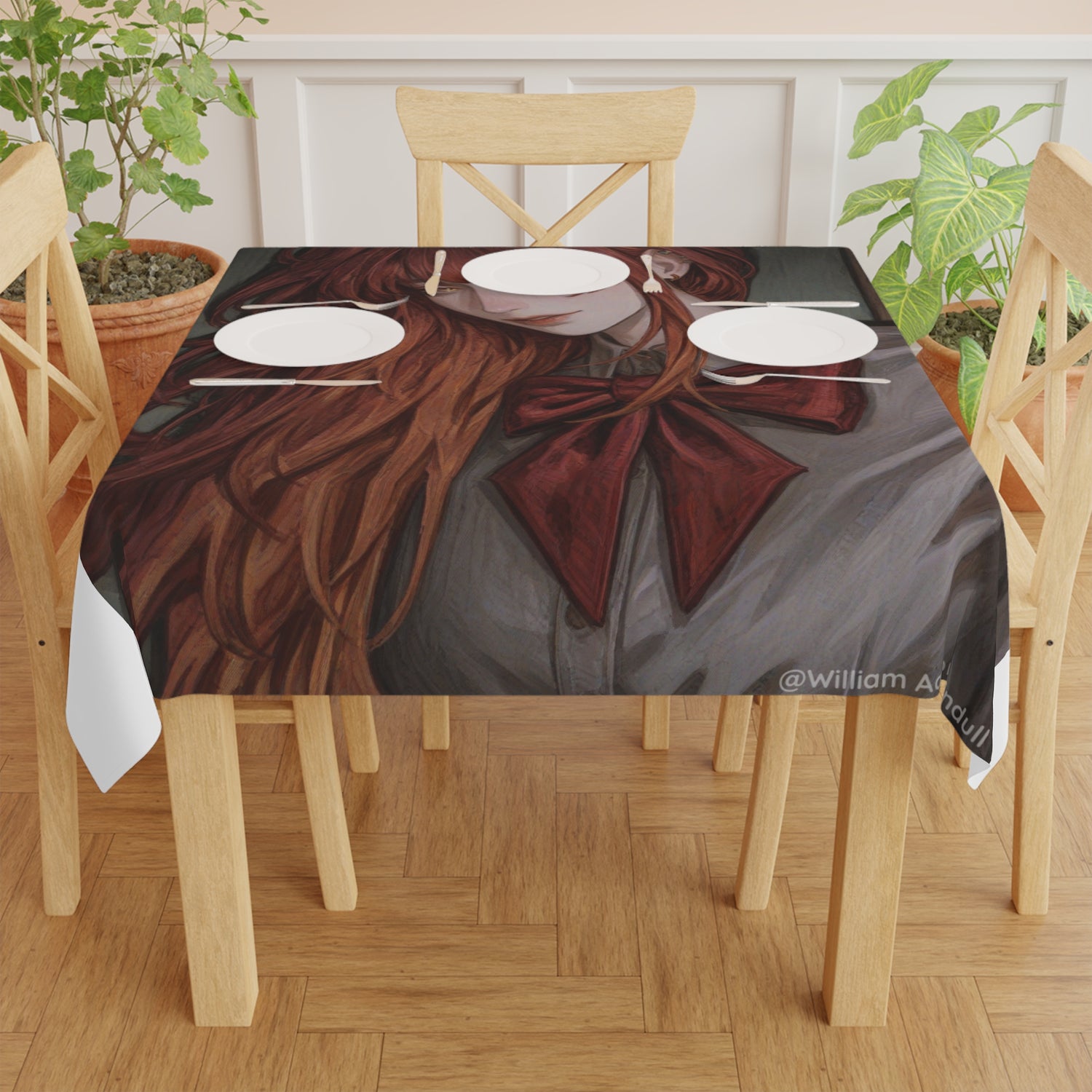 Redhead Portrait Tablecloth — Gothic Anime Girl Decorative Table Cover