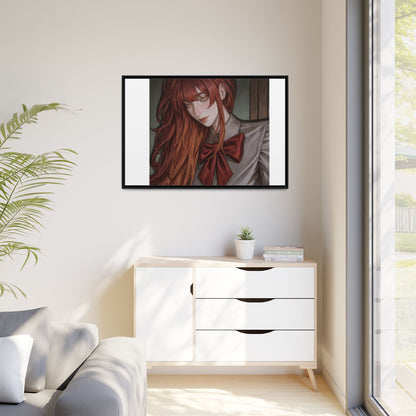 Framed Matte Canvas Print — Moody Red-Headed Anime Girl Art