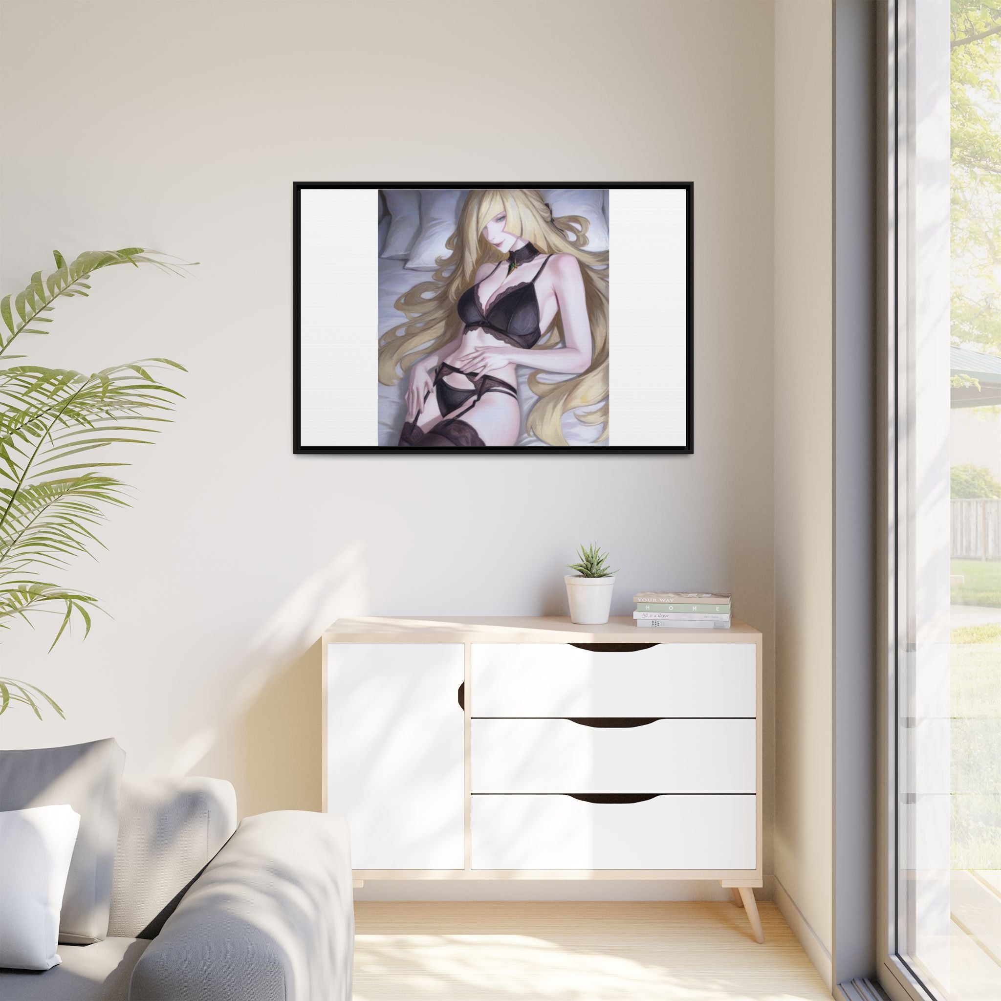Framed Matte Canvas Print — Sleepy Blonde Anime Pinup