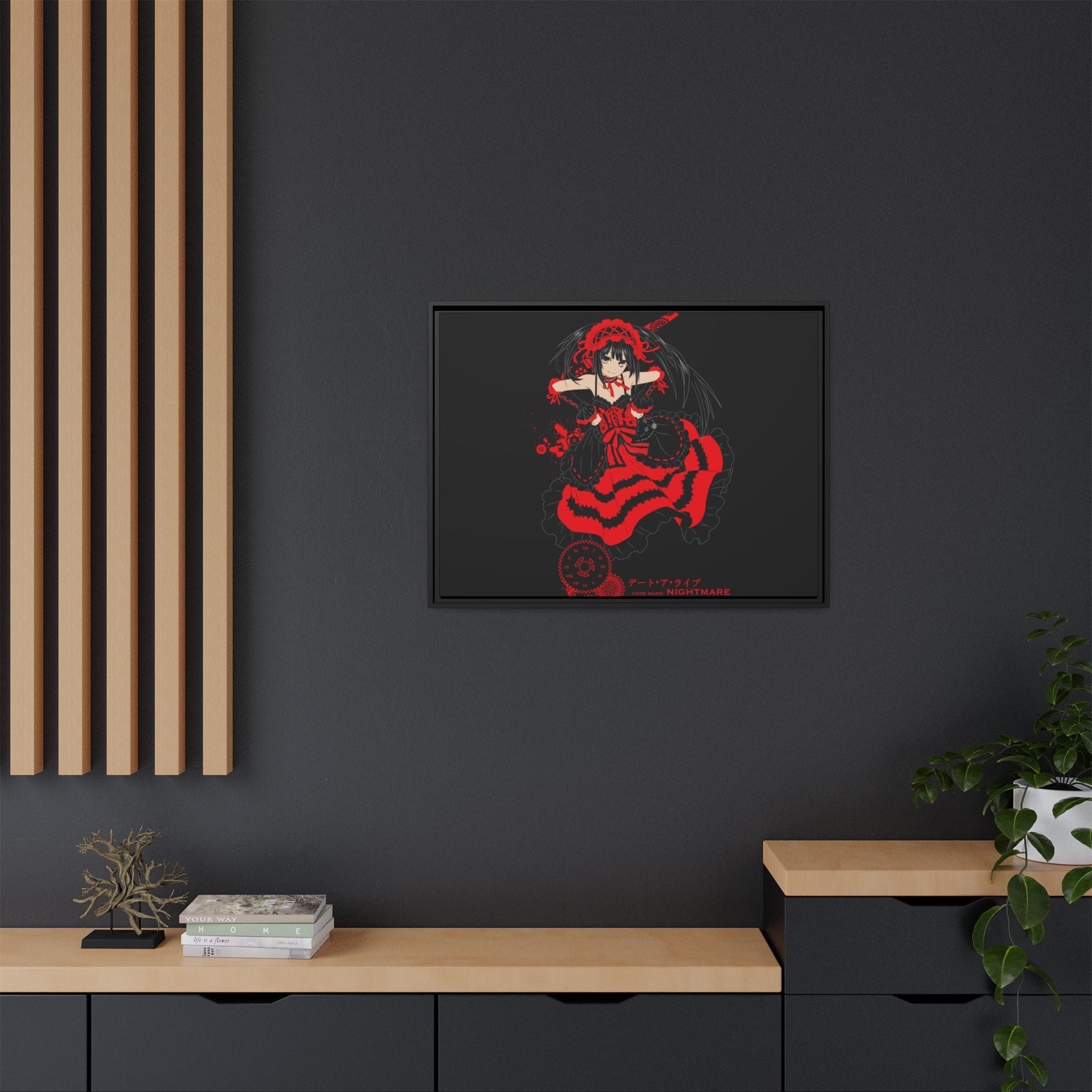 Anime Warrior Red Black Matte Canvas Print — Framed Wall Art