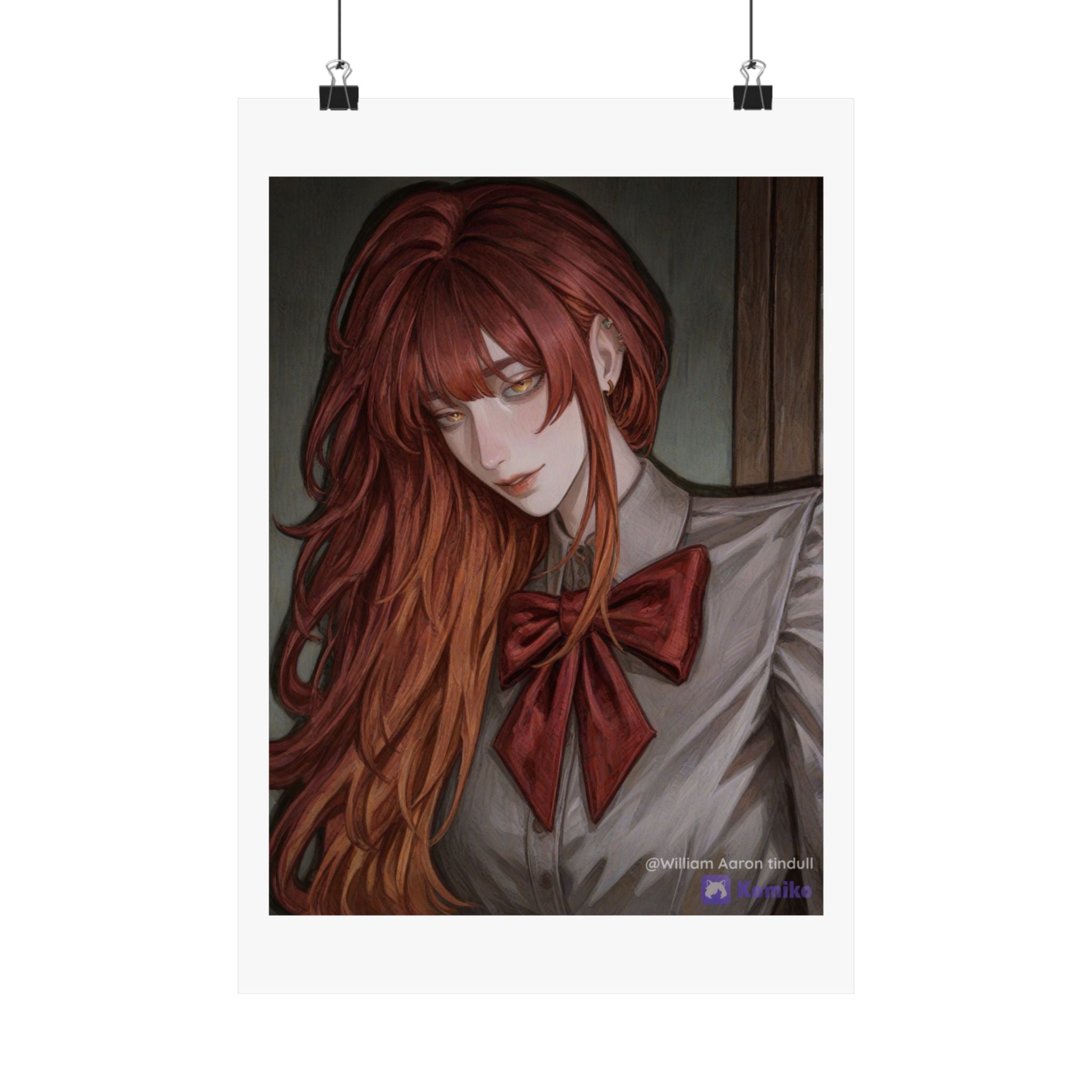 Matte Vertical Poster — Red‑Haired Anime Girl Portrait
