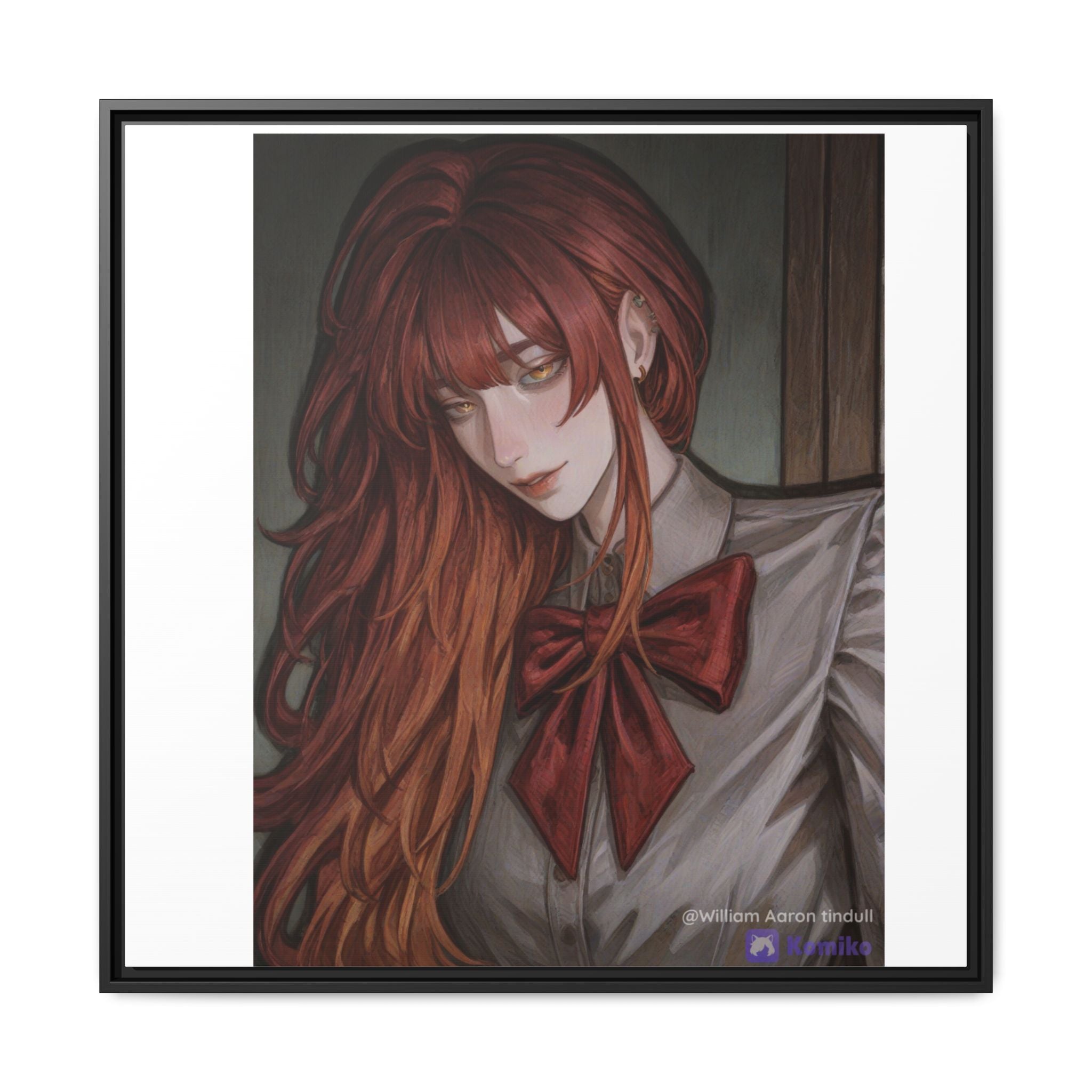 Framed Matte Canvas Print — Moody Red-Headed Anime Girl Art