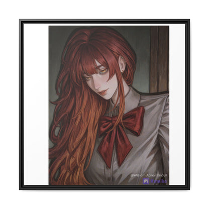 Framed Matte Canvas Print — Moody Red-Headed Anime Girl Art