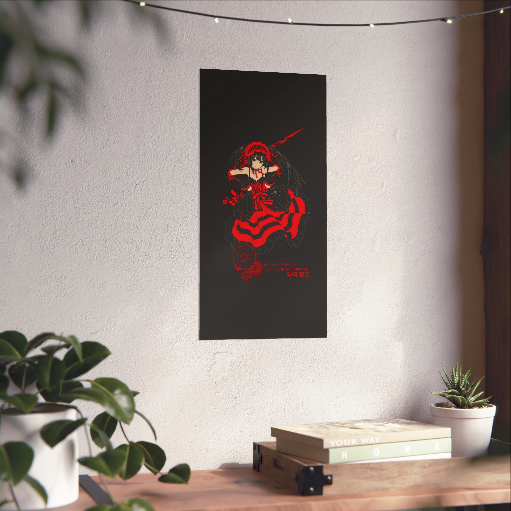 Anime Gothic Poster — Red &amp; Black Kurumi Nightcore Matte Vertical Print