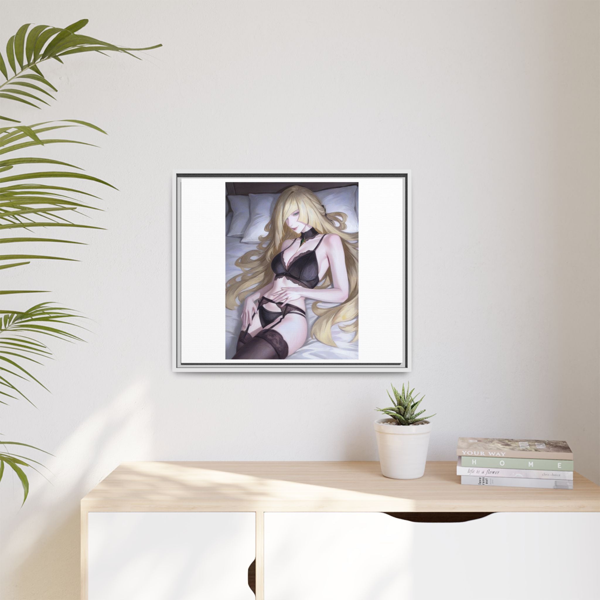 Framed Matte Canvas Print — Sleepy Blonde Anime Pinup