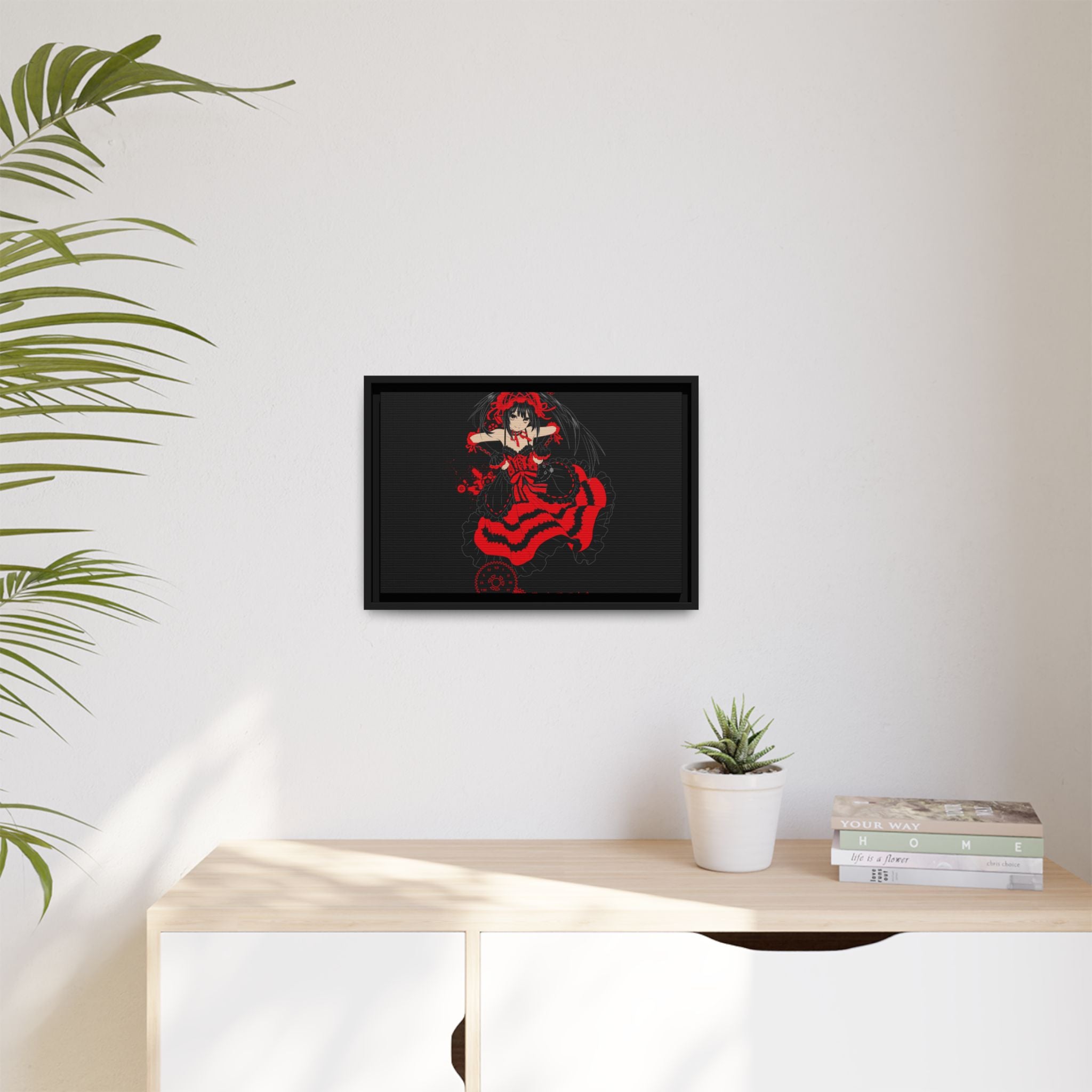 Anime Warrior Red Black Matte Canvas Print — Framed Wall Art