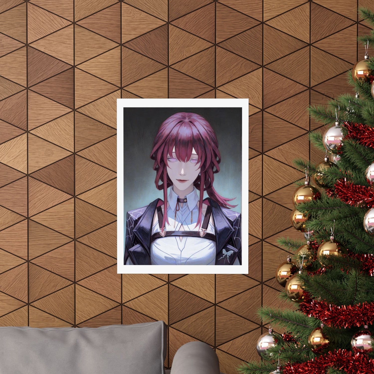 Anime Portrait Poster — Moody Red‑Haired Character Matte Vertical Art Print
