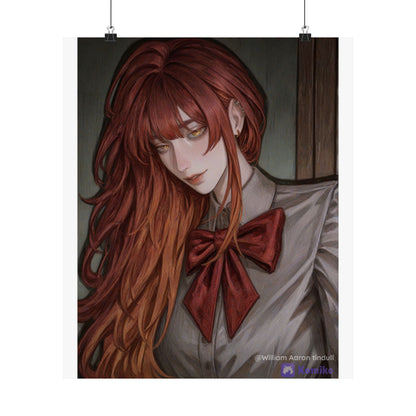 Matte Vertical Poster — Red‑Haired Anime Girl Portrait