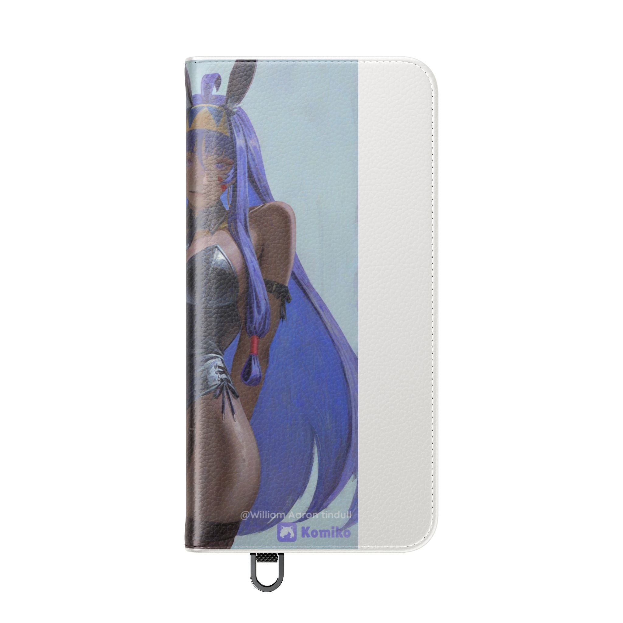 Anime Bunny Girl Flip Case - Purple Long-Haired Character Phone Wallet