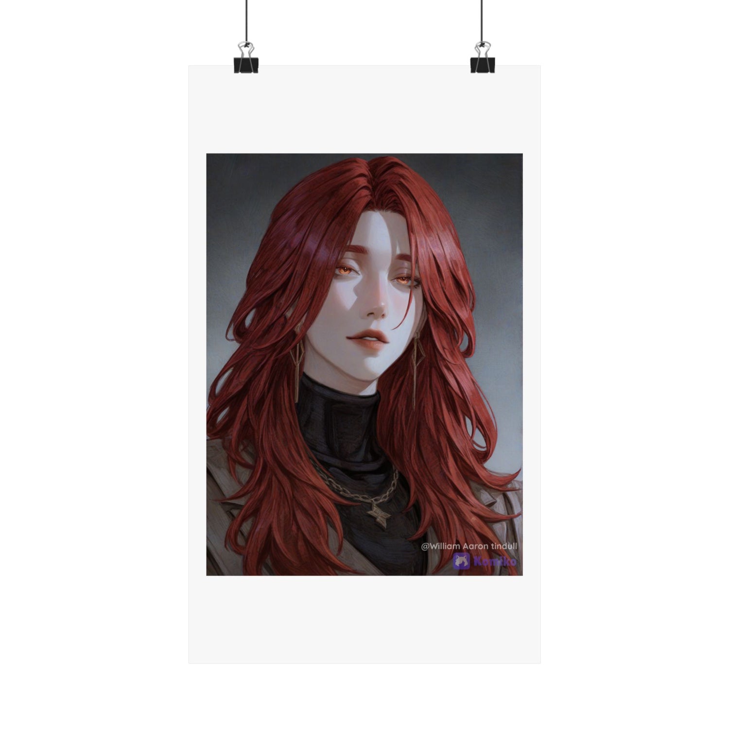 Red-Haired Muse Matte Vertical Poster — Moody Portrait Art Print