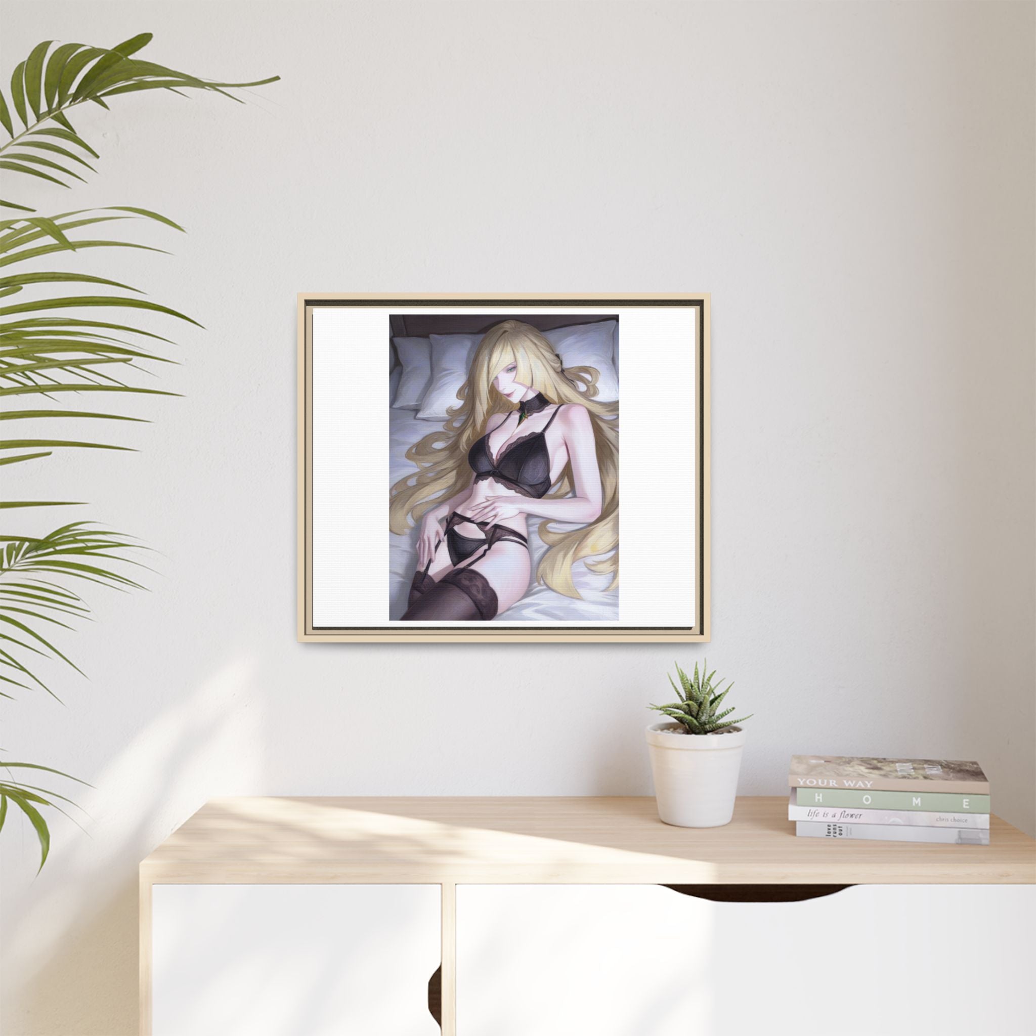 Framed Matte Canvas Print — Sleepy Blonde Anime Pinup