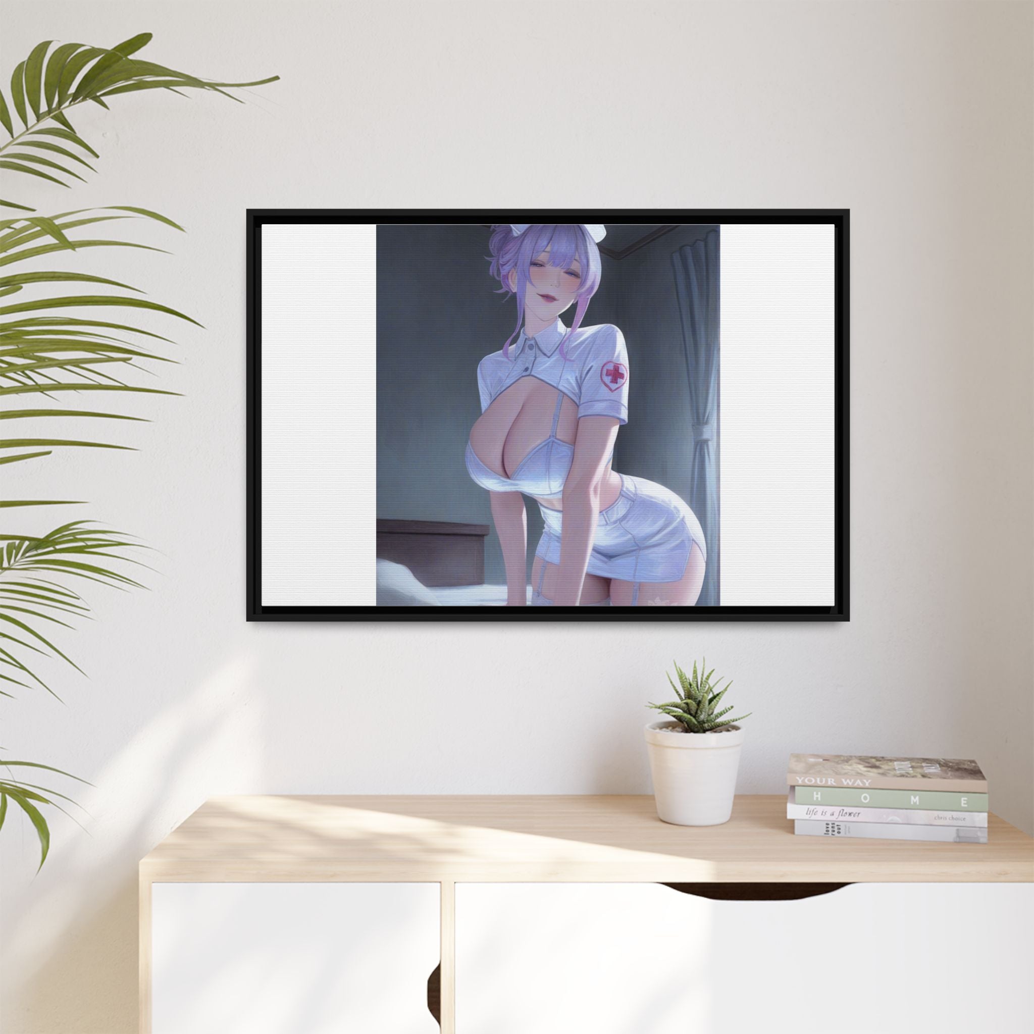 Sexy Anime Nurse Matte Canvas Print (Framed)