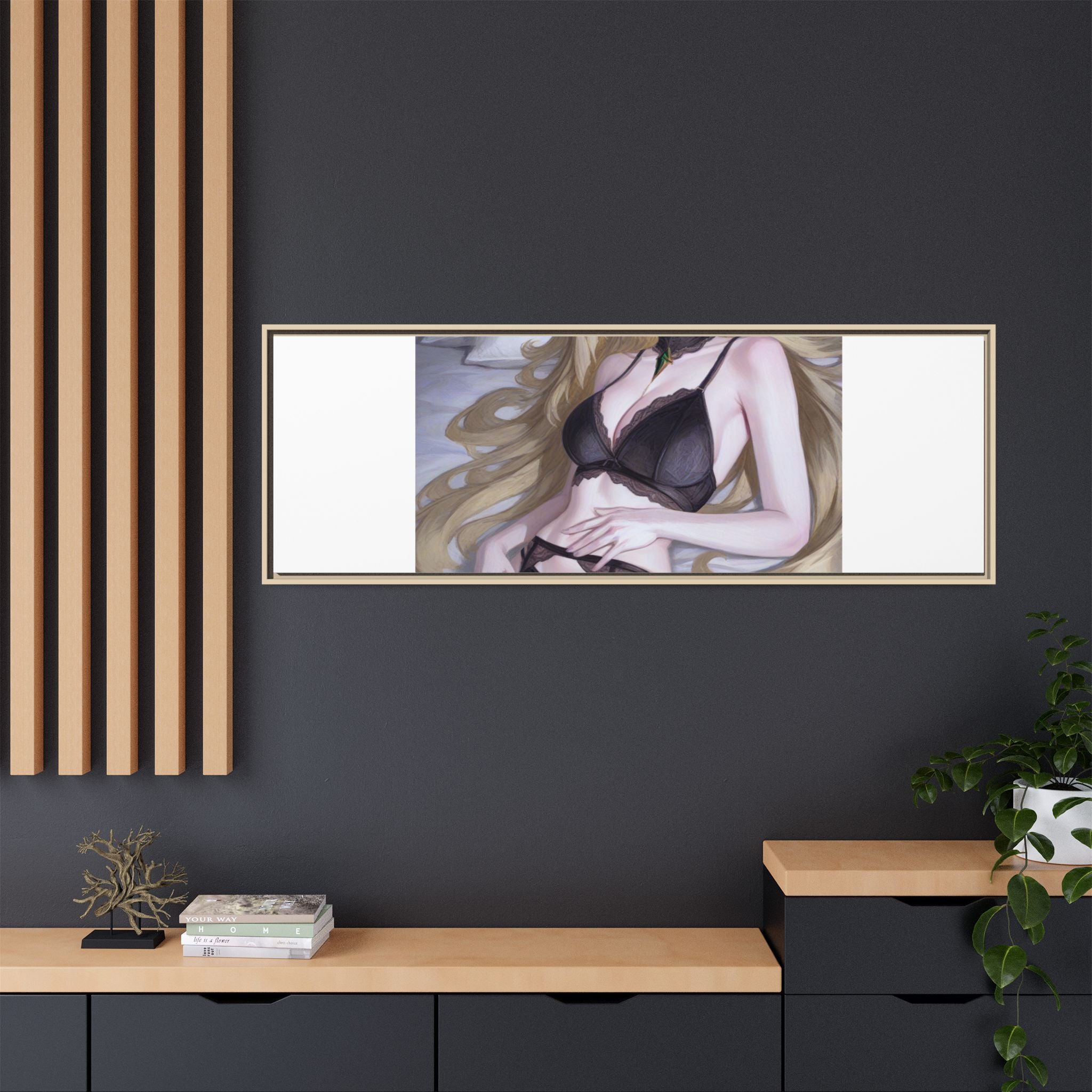 Framed Matte Canvas Print — Sleepy Blonde Anime Pinup