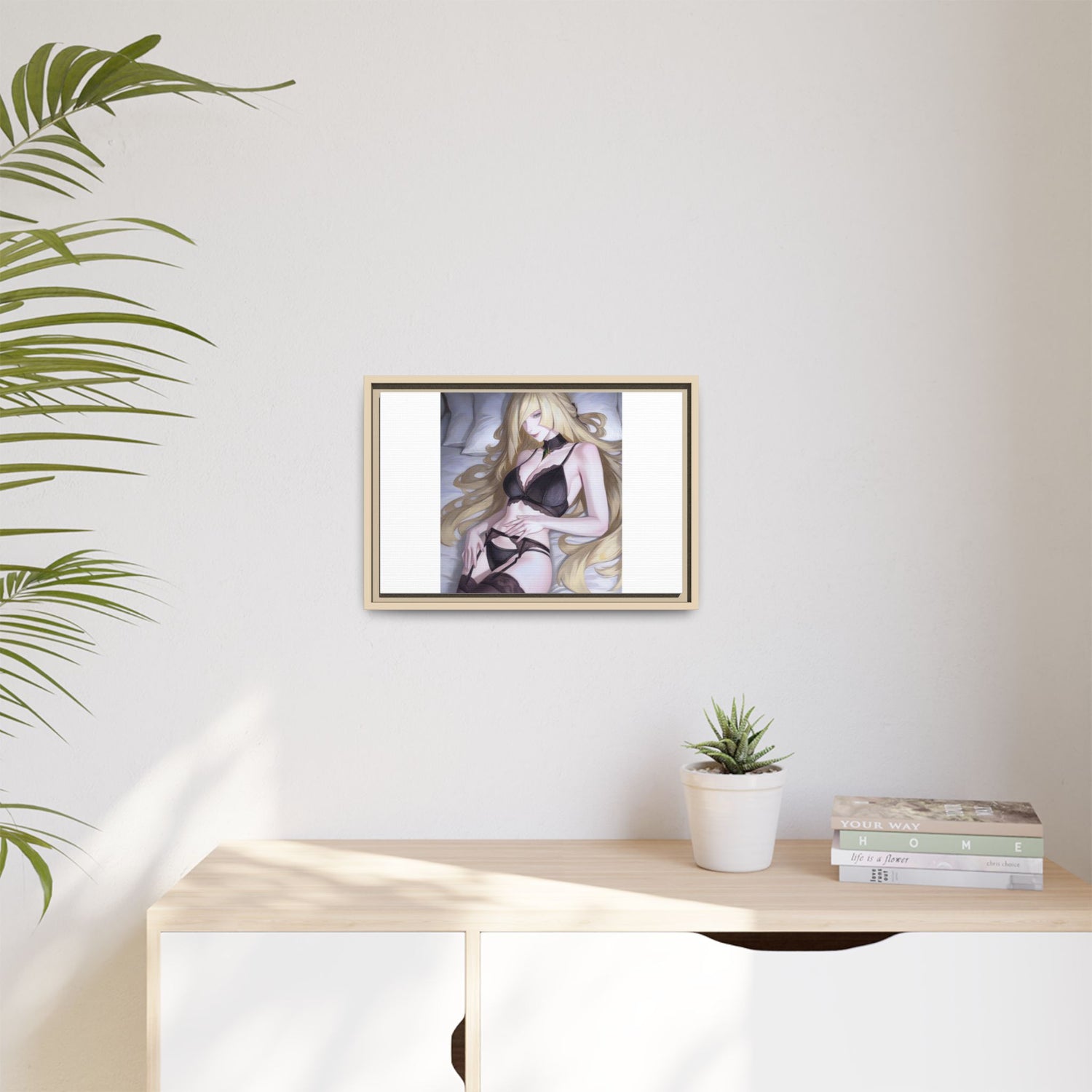 Framed Matte Canvas Print — Sleepy Blonde Anime Pinup
