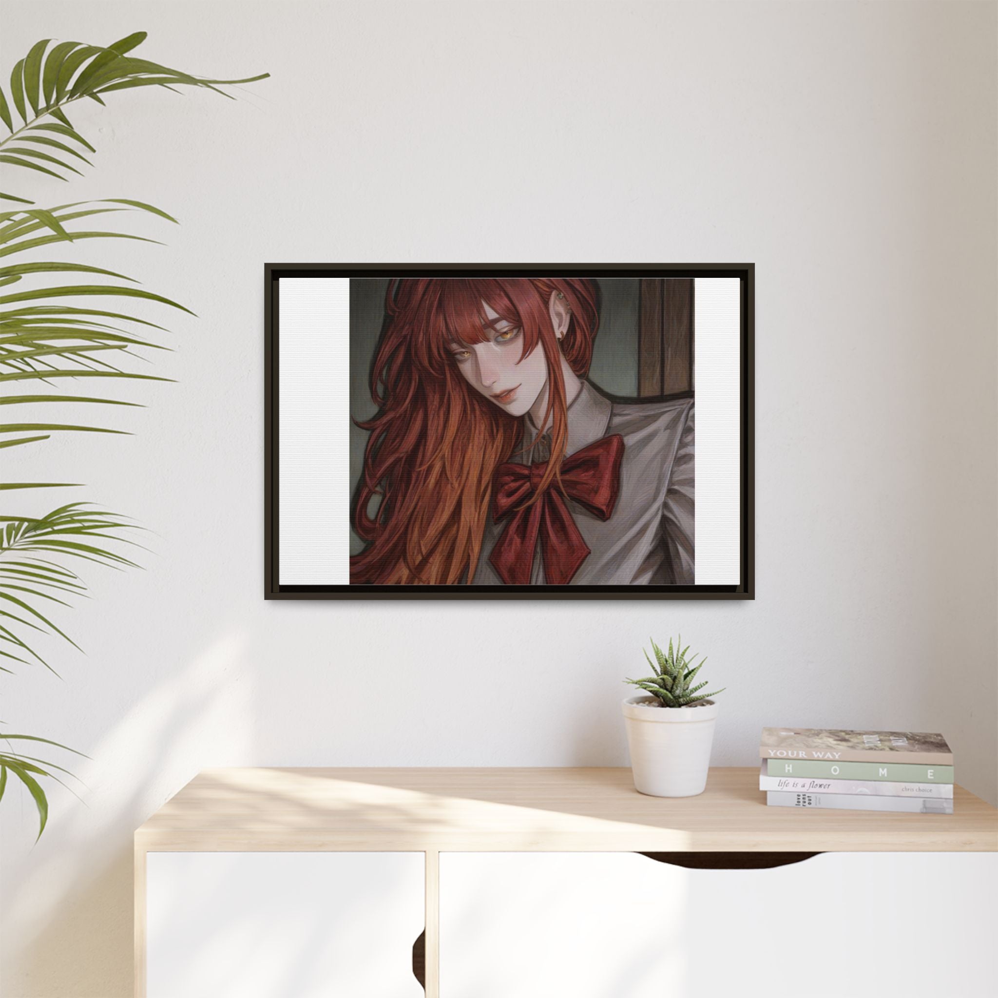 Framed Matte Canvas Print — Moody Red-Headed Anime Girl Art