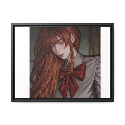 Framed Matte Canvas Print — Moody Red-Headed Anime Girl Art