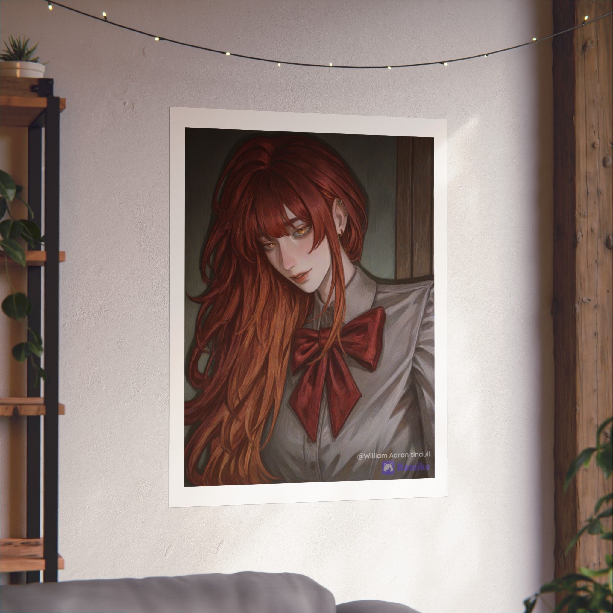 Matte Vertical Poster — Red‑Haired Anime Girl Portrait
