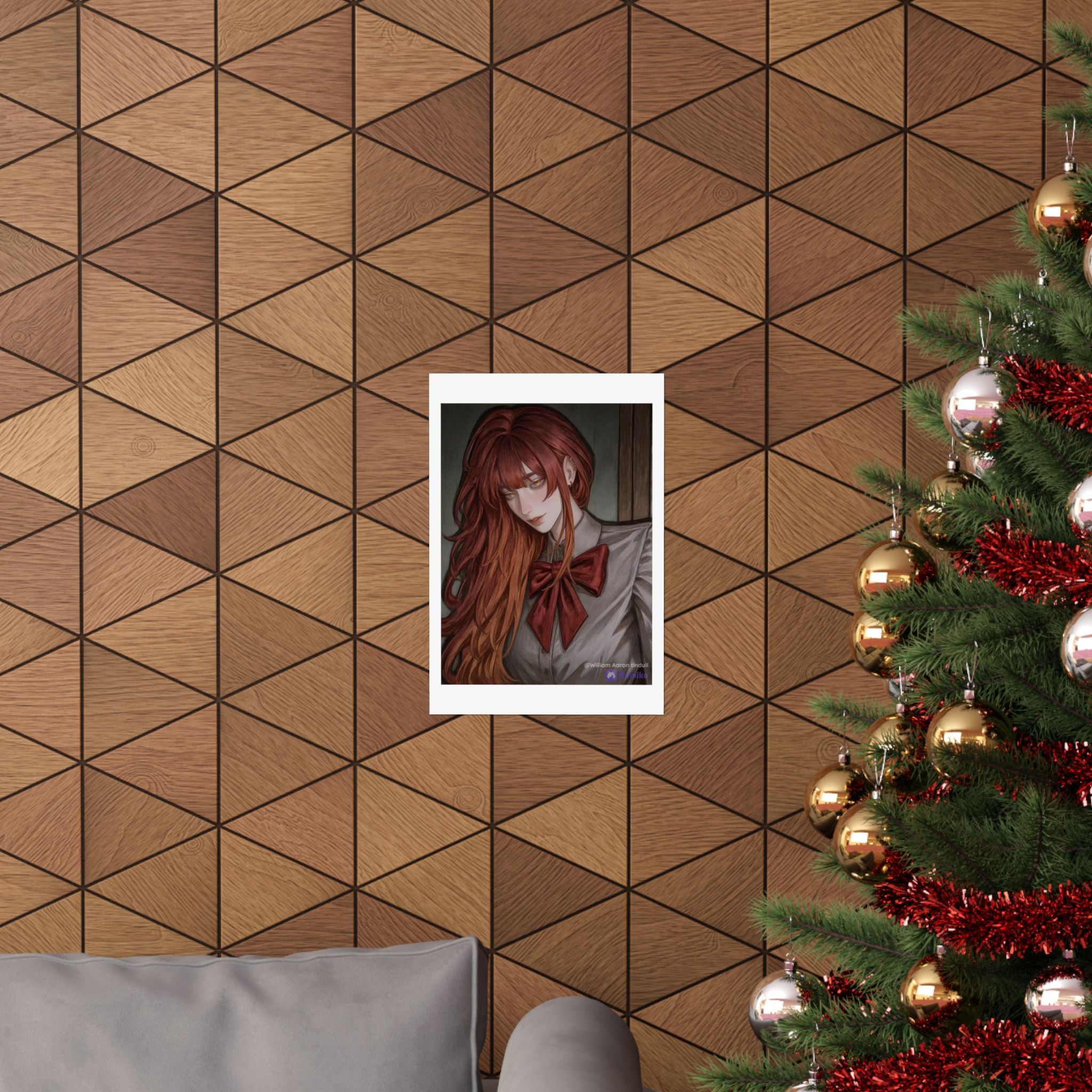 Matte Vertical Poster — Red‑Haired Anime Girl Portrait