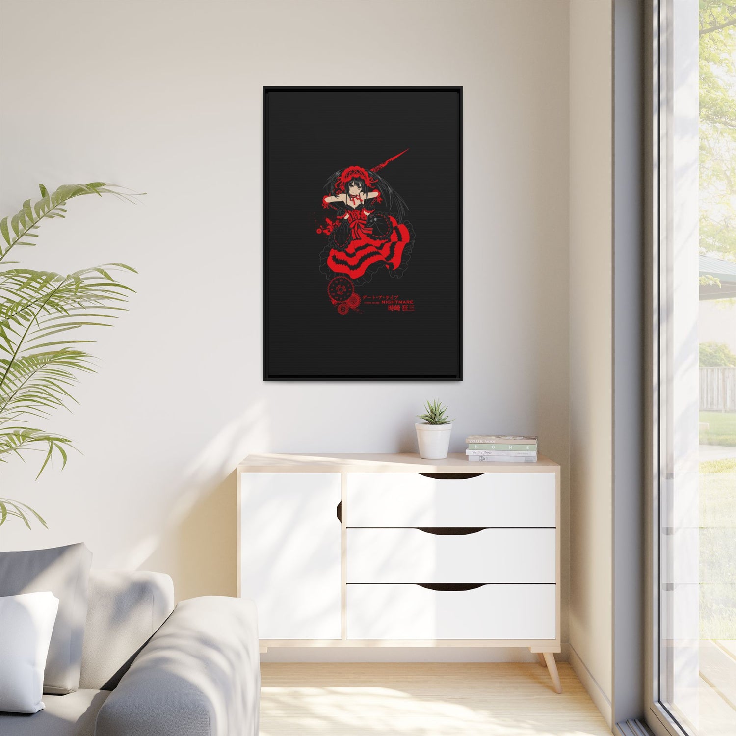 Anime Warrior Red Black Matte Canvas Print — Framed Wall Art