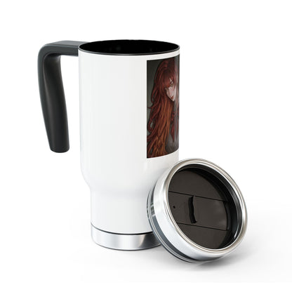 Redheaded Anime Girl Travel Mug — 14oz Stainless Steel Tumbler with Handle