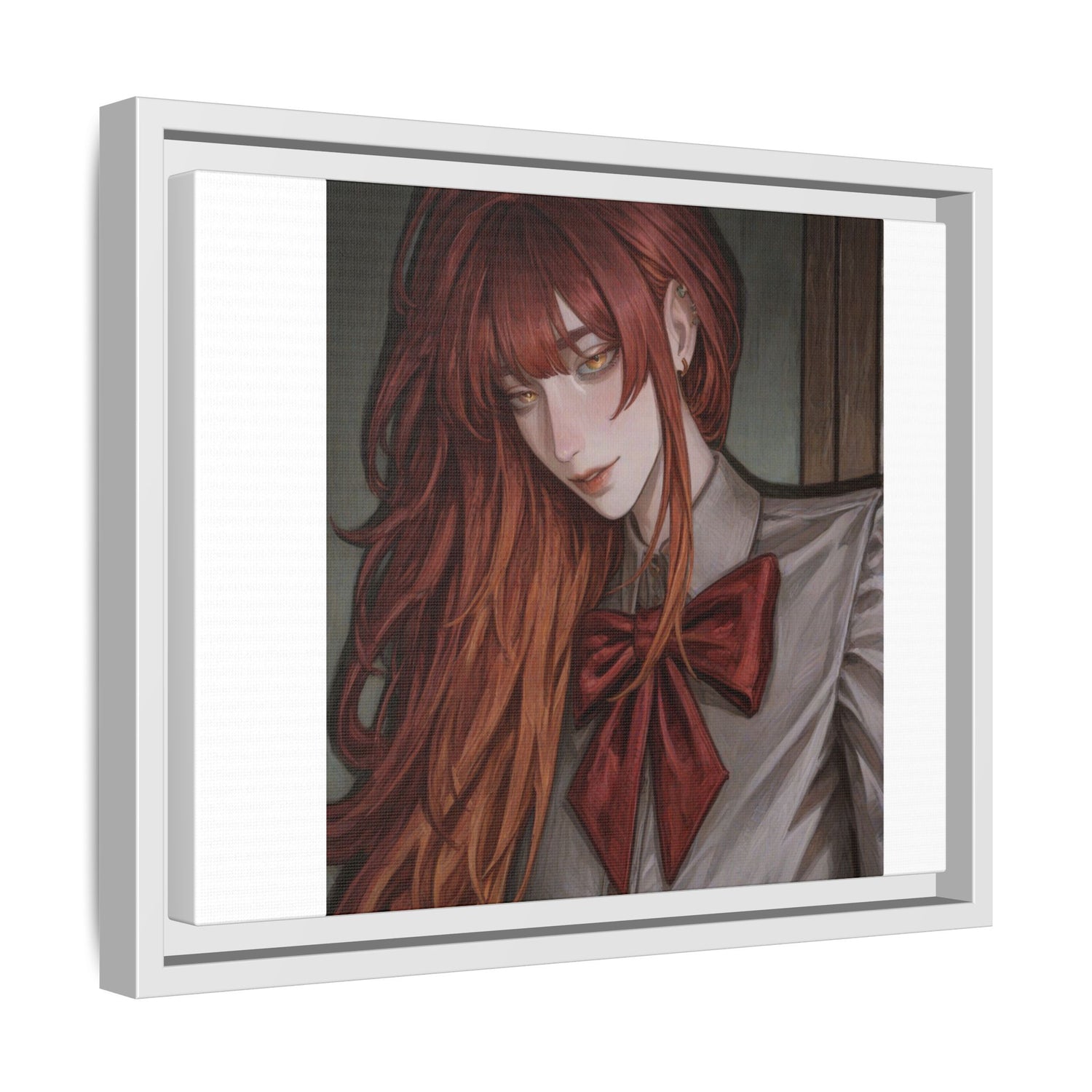 Framed Matte Canvas Print — Moody Red-Headed Anime Girl Art