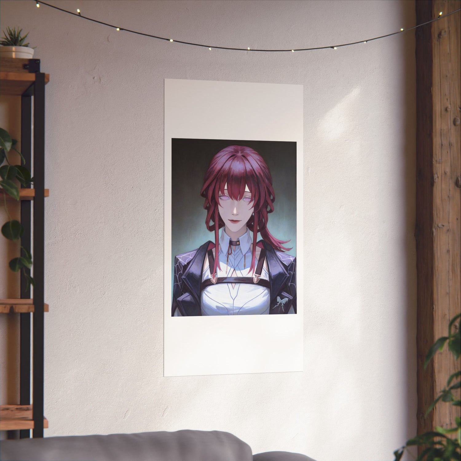 Anime Portrait Poster — Moody Red‑Haired Character Matte Vertical Art Print