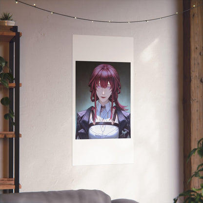 Anime Portrait Poster — Moody Red‑Haired Character Matte Vertical Art Print