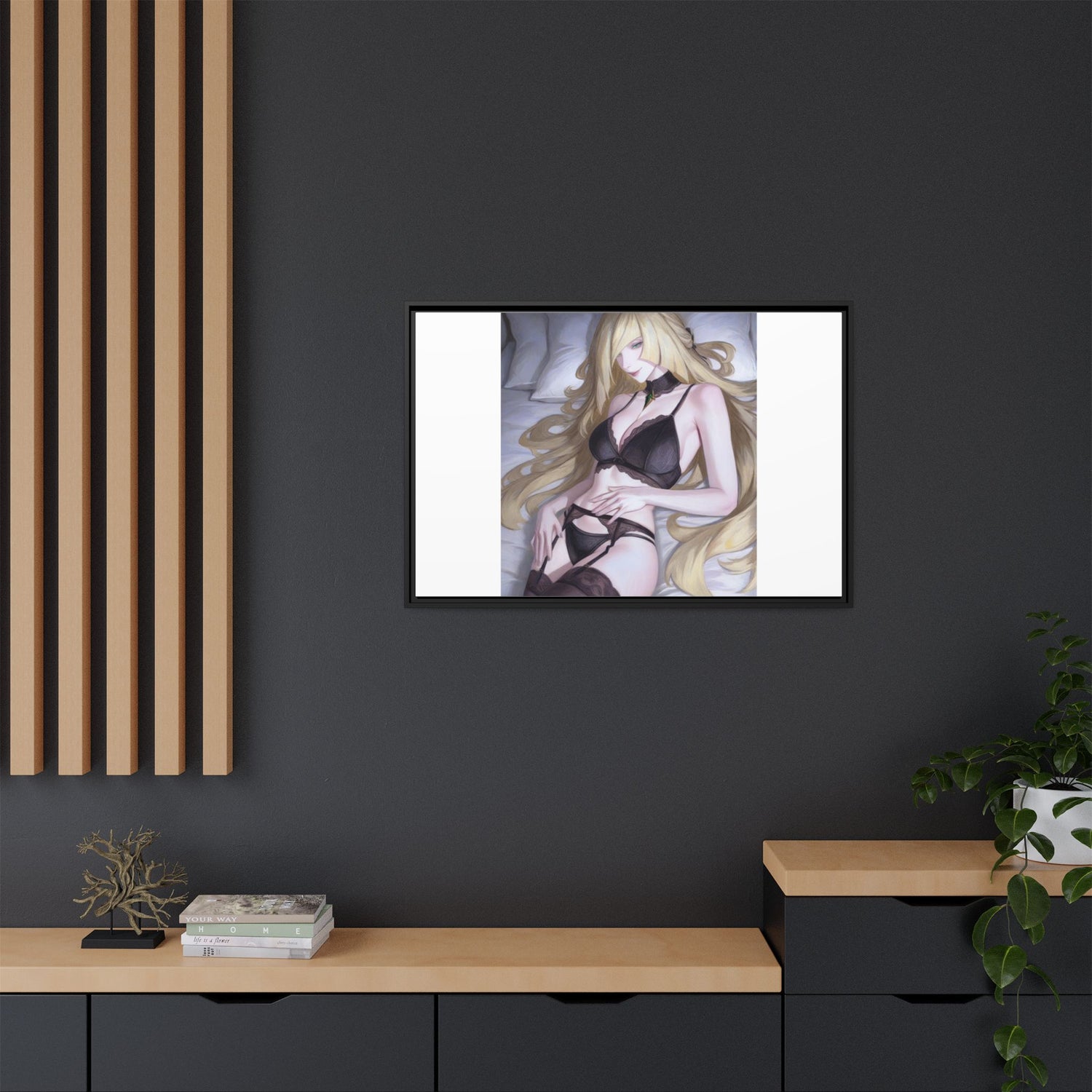 Framed Matte Canvas Print — Sleepy Blonde Anime Pinup