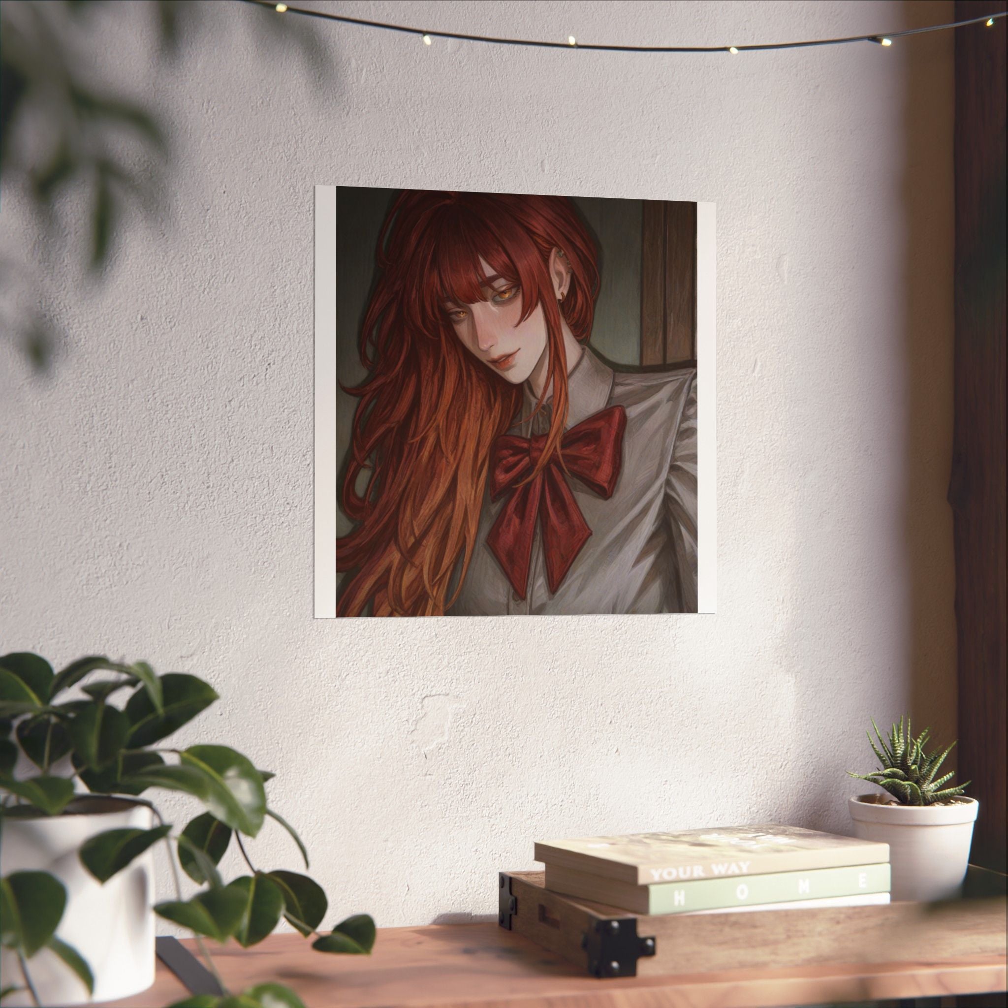 Matte Vertical Poster — Red‑Haired Anime Girl Portrait