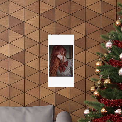 Matte Vertical Poster — Red‑Haired Anime Girl Portrait