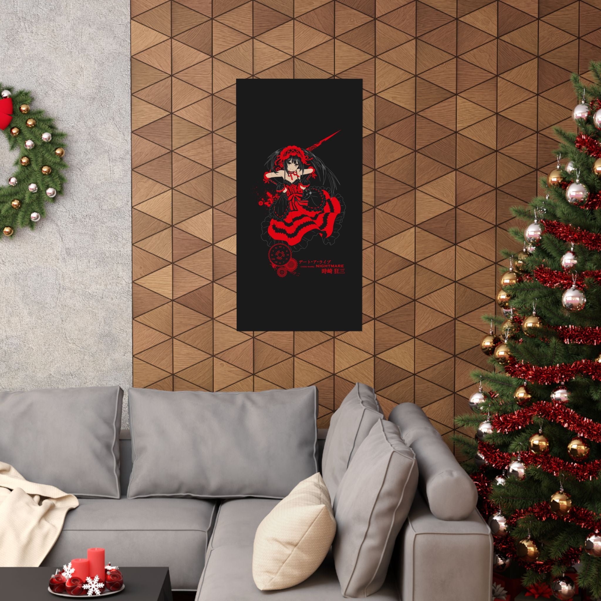 Anime Gothic Poster — Red &amp; Black Kurumi Nightcore Matte Vertical Print