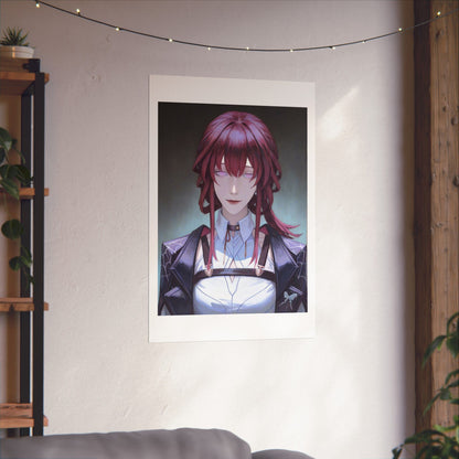 Anime Portrait Poster — Moody Red‑Haired Character Matte Vertical Art Print