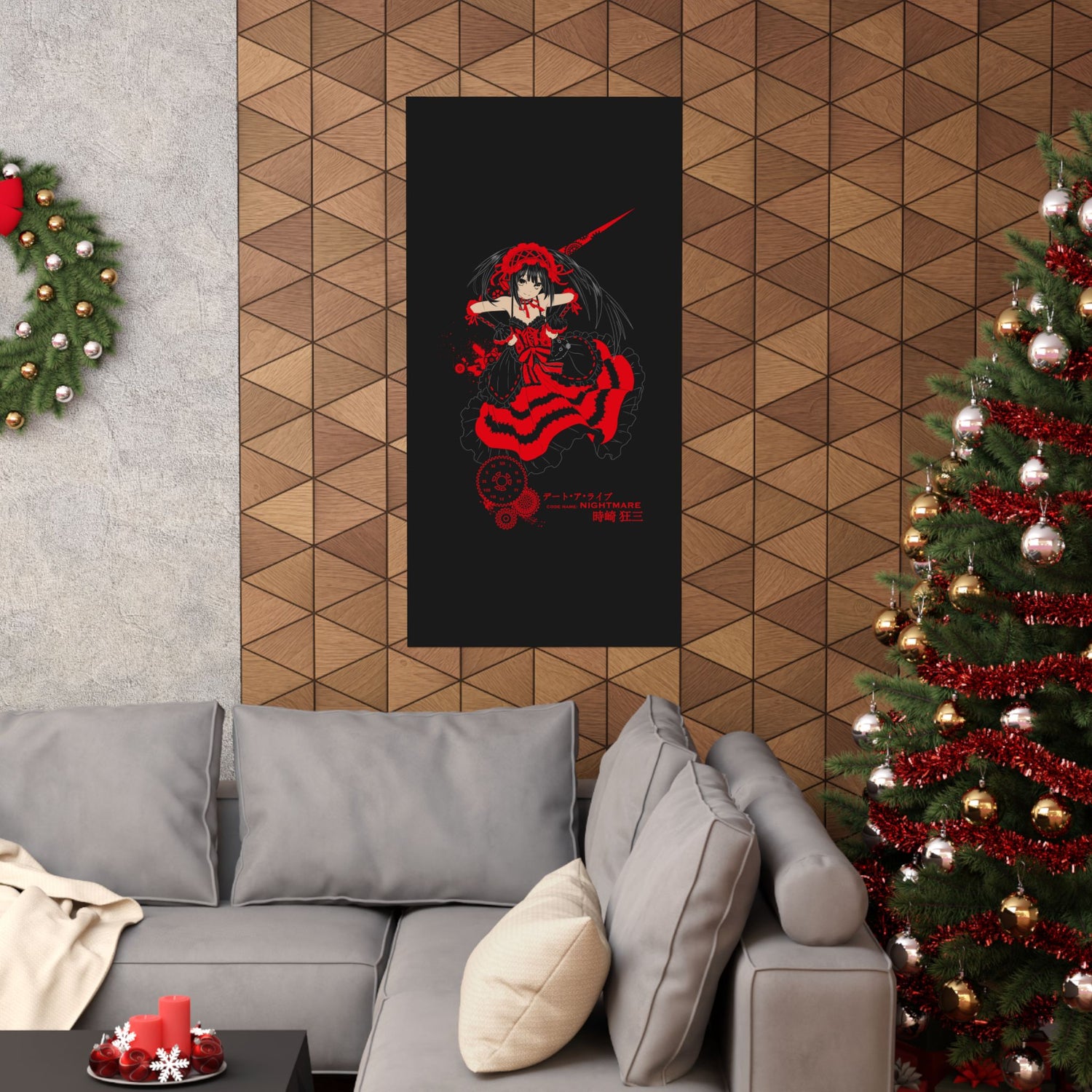 Anime Gothic Poster — Red &amp; Black Kurumi Nightcore Matte Vertical Print