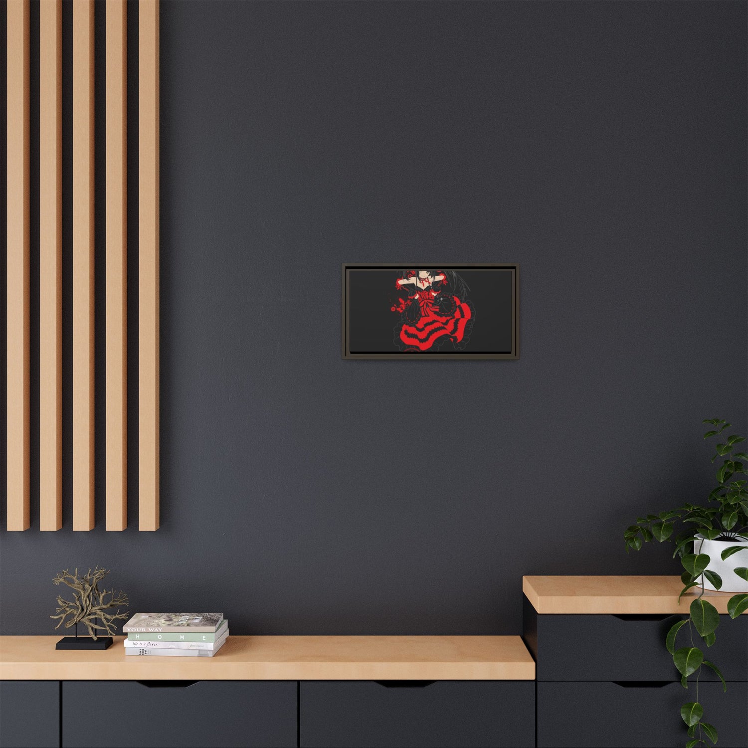 Anime Warrior Red Black Matte Canvas Print — Framed Wall Art