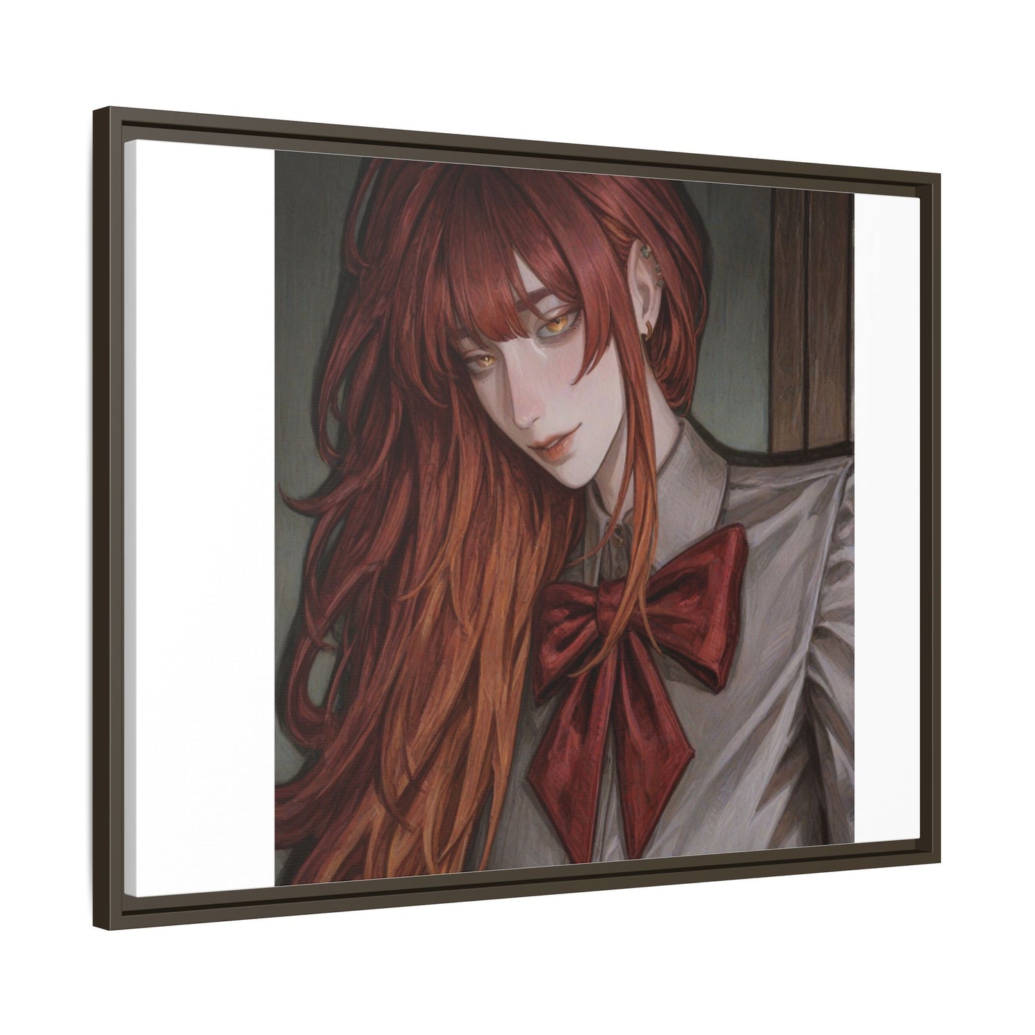 Framed Matte Canvas Print — Moody Red-Headed Anime Girl Art