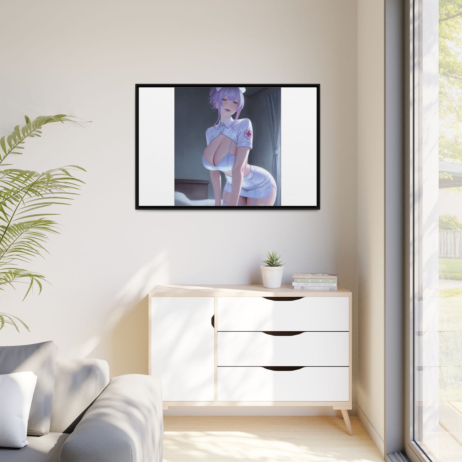 Sexy Anime Nurse Matte Canvas Print (Framed)