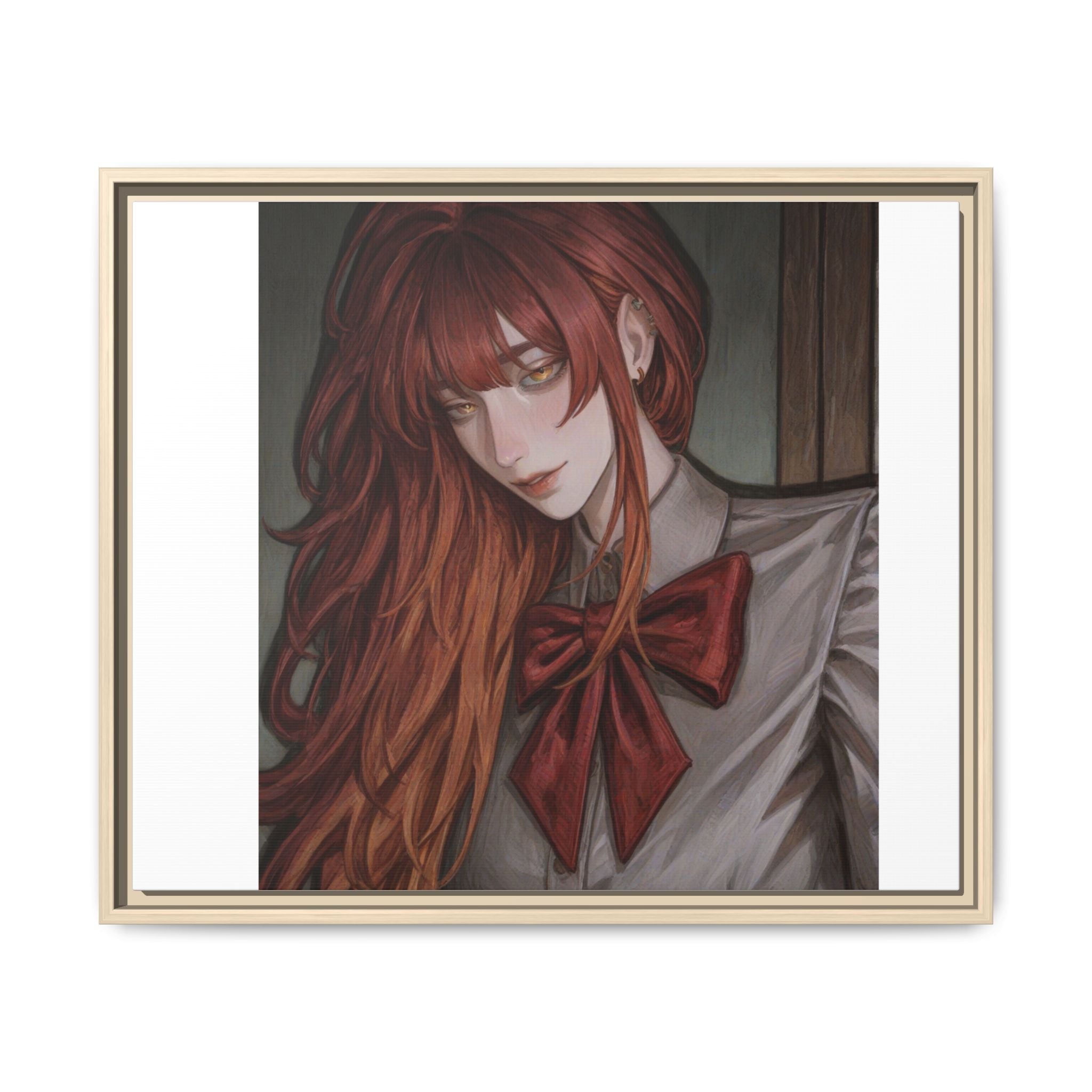 Framed Matte Canvas Print — Moody Red-Headed Anime Girl Art