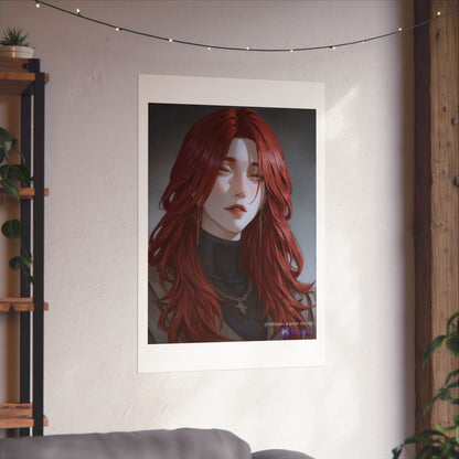Red-Haired Muse Matte Vertical Poster — Moody Portrait Art Print