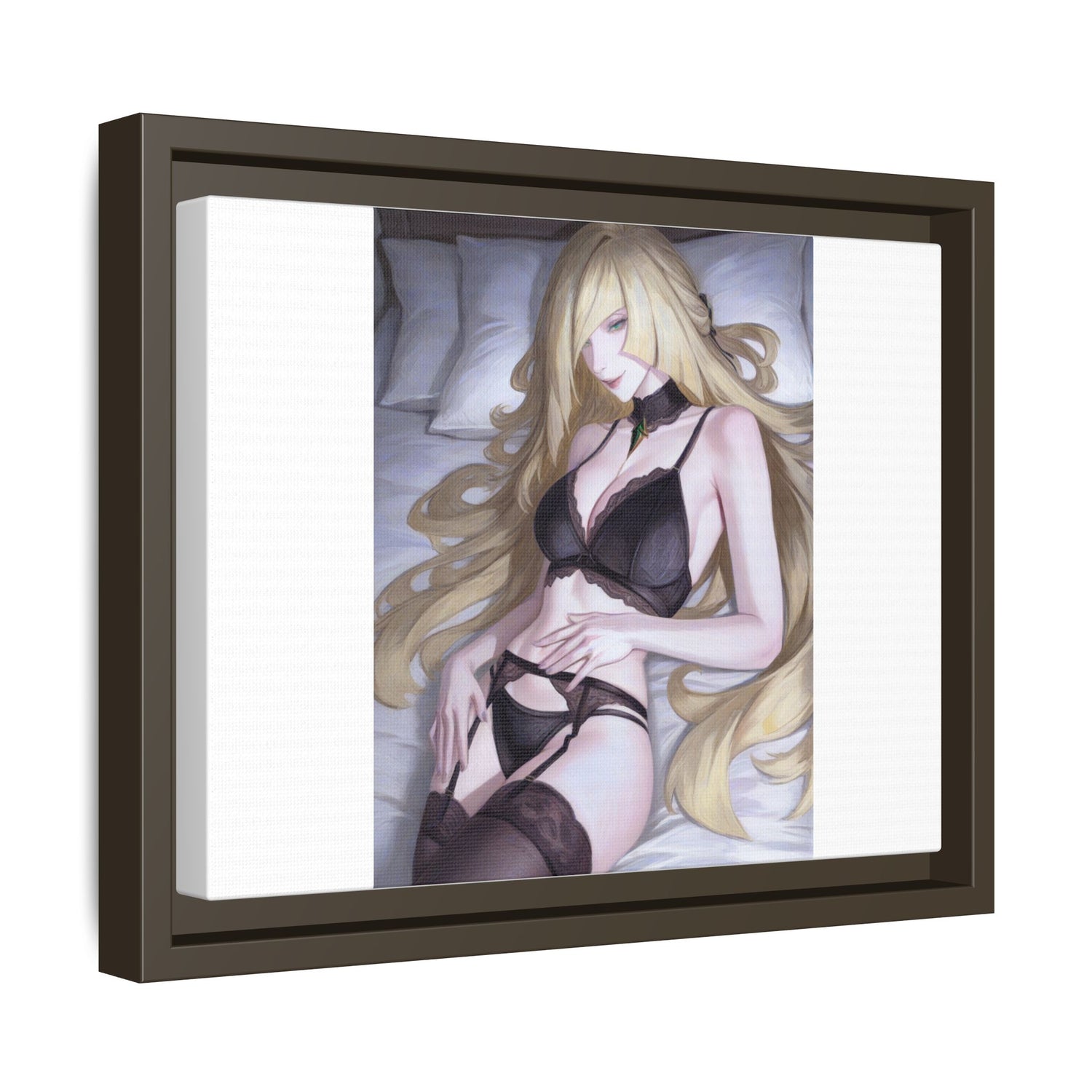 Framed Matte Canvas Print — Sleepy Blonde Anime Pinup
