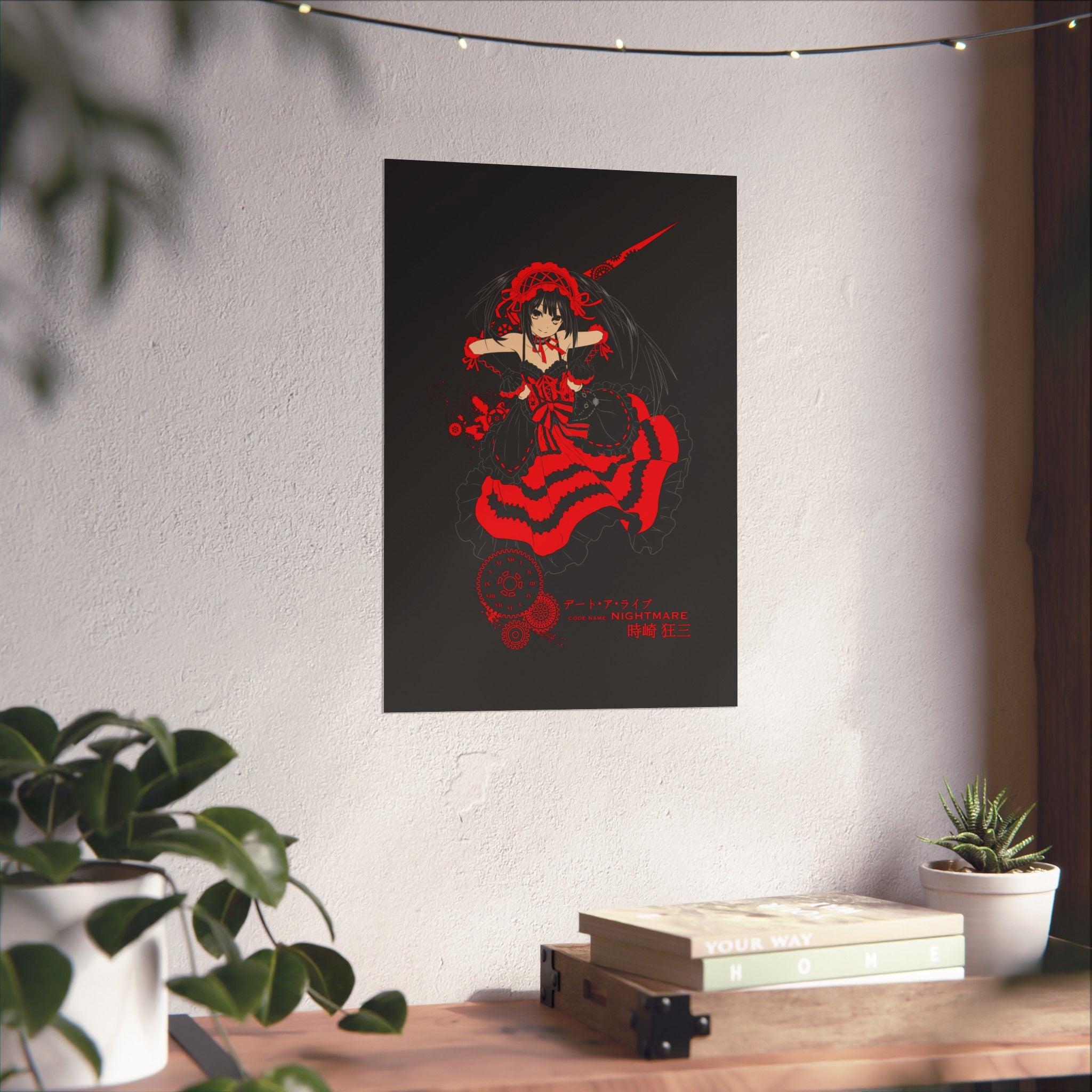 Anime Gothic Poster — Red &amp; Black Kurumi Nightcore Matte Vertical Print