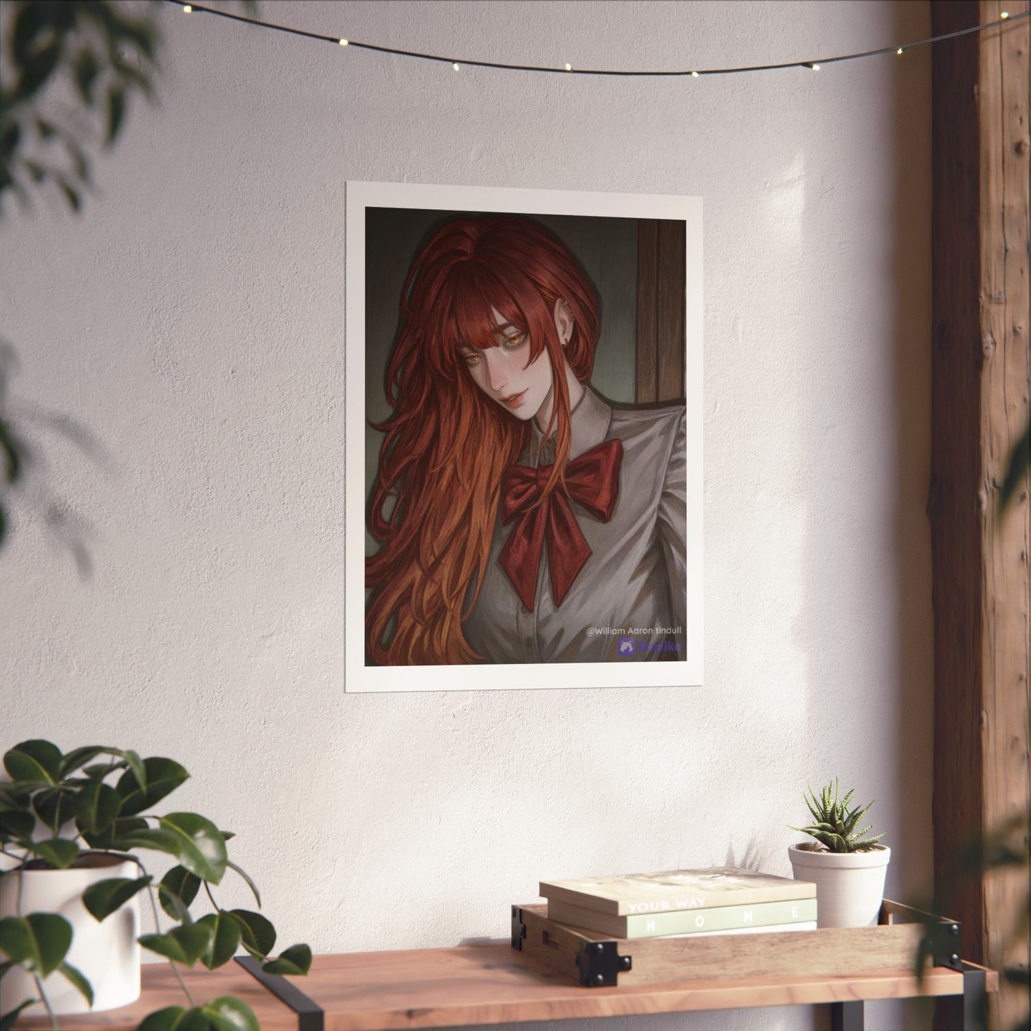 Matte Vertical Poster — Red‑Haired Anime Girl Portrait
