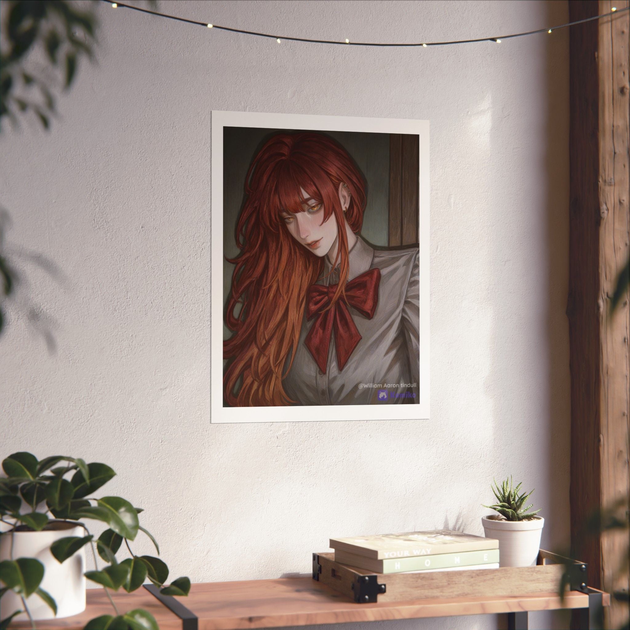 Matte Vertical Poster — Red‑Haired Anime Girl Portrait