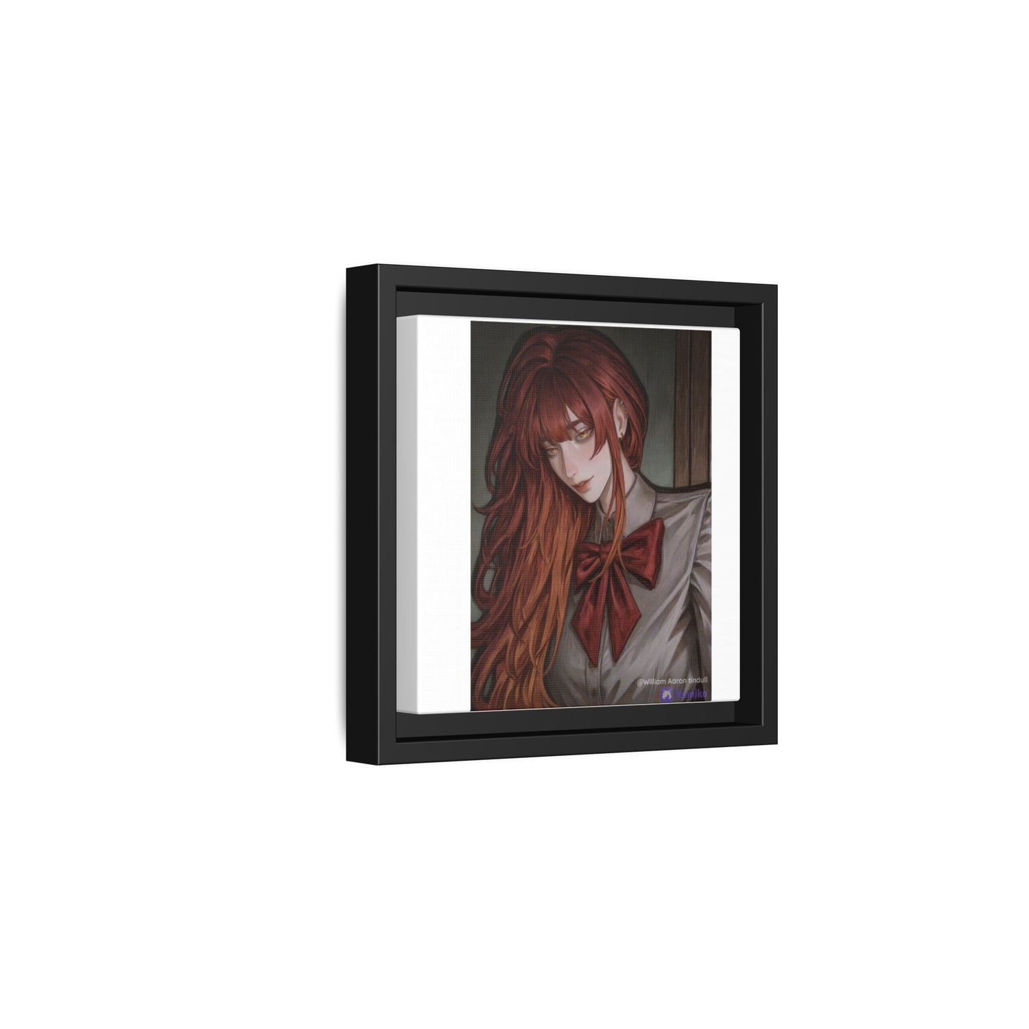 Framed Matte Canvas Print — Moody Red-Headed Anime Girl Art