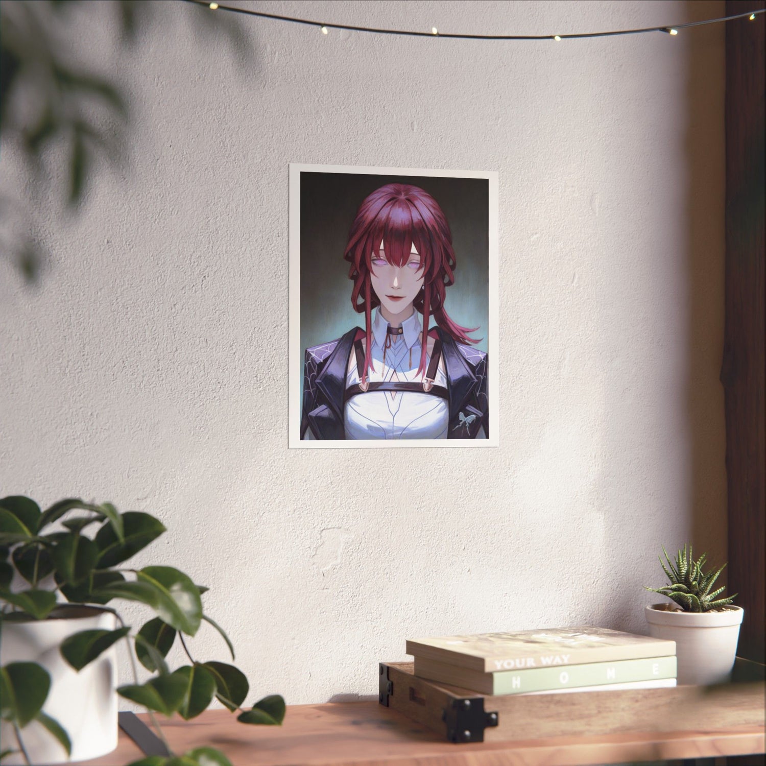 Anime Portrait Poster — Moody Red‑Haired Character Matte Vertical Art Print