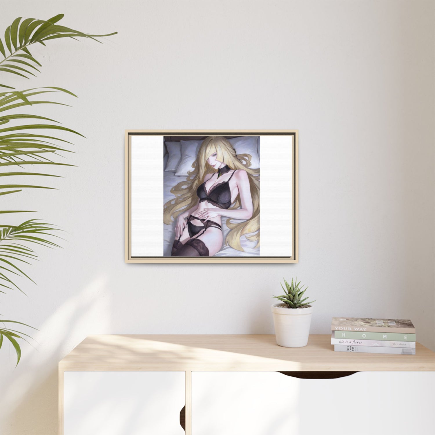 Framed Matte Canvas Print — Sleepy Blonde Anime Pinup