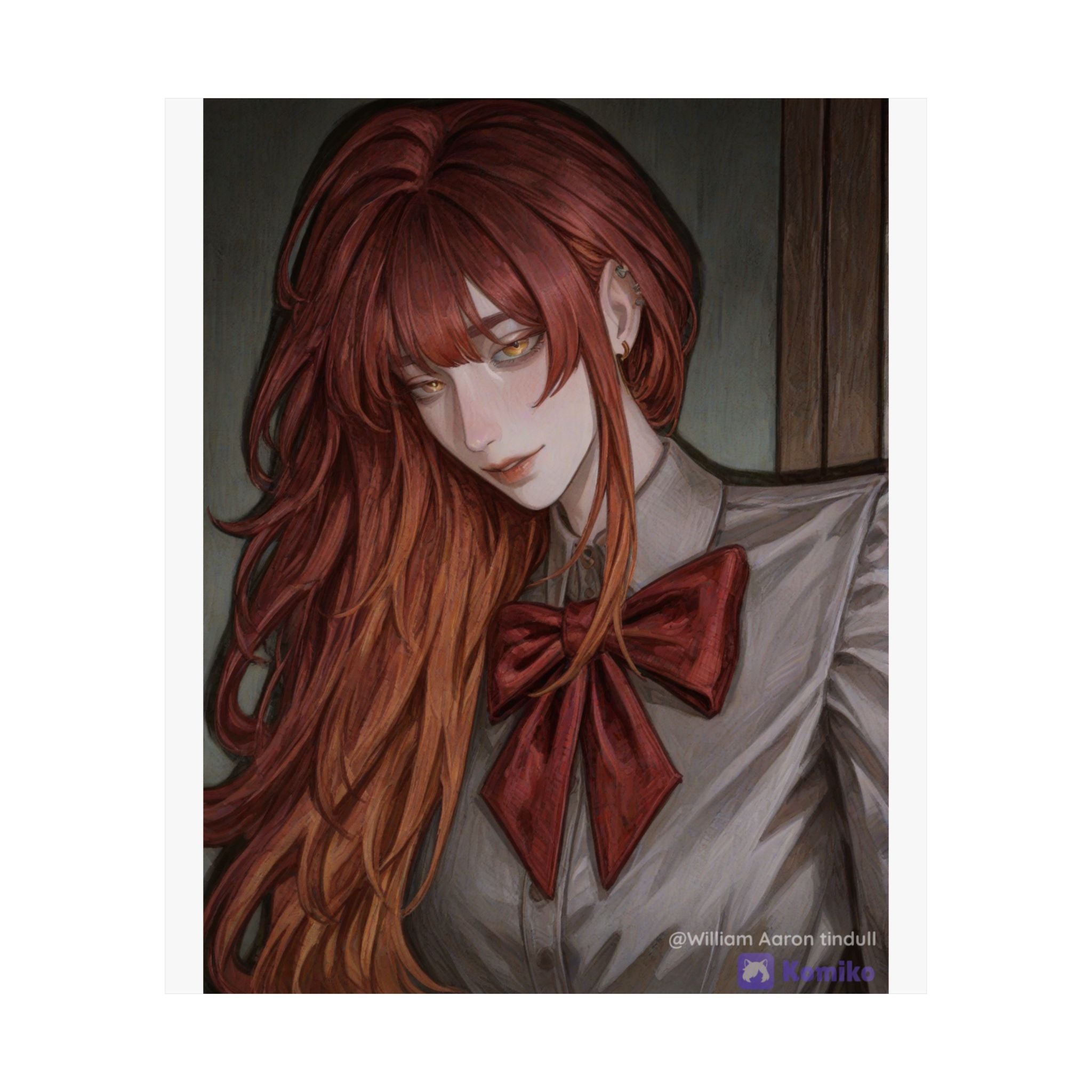 Matte Vertical Poster — Red‑Haired Anime Girl Portrait